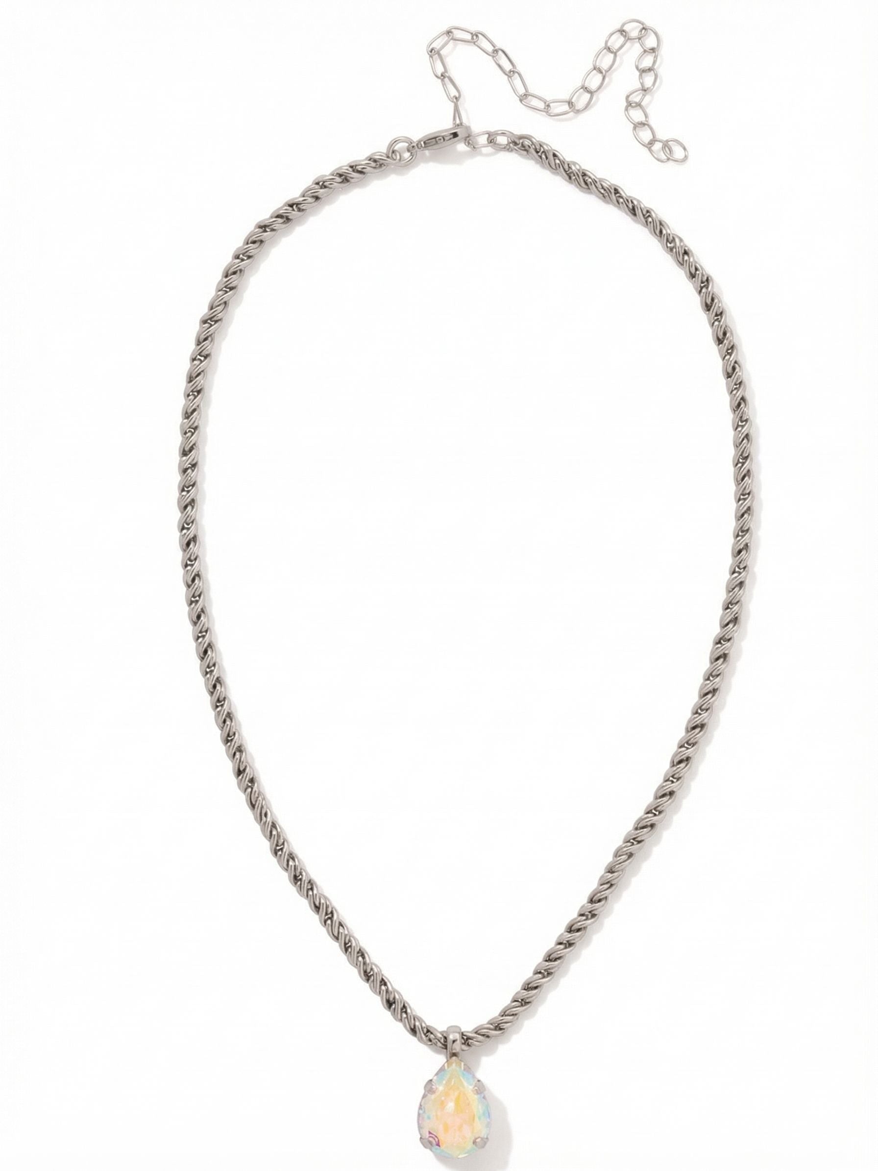 Eileen Pendant Necklace - NFF10PDCAB - <p>The Eileen Pendant Necklace features a single pear cut candy gem on an adjustable rope chain, secured by a lobster claw clasp. From Sorrelli's Crystal Aurora Borealis collection in our Palladium finish.</p>