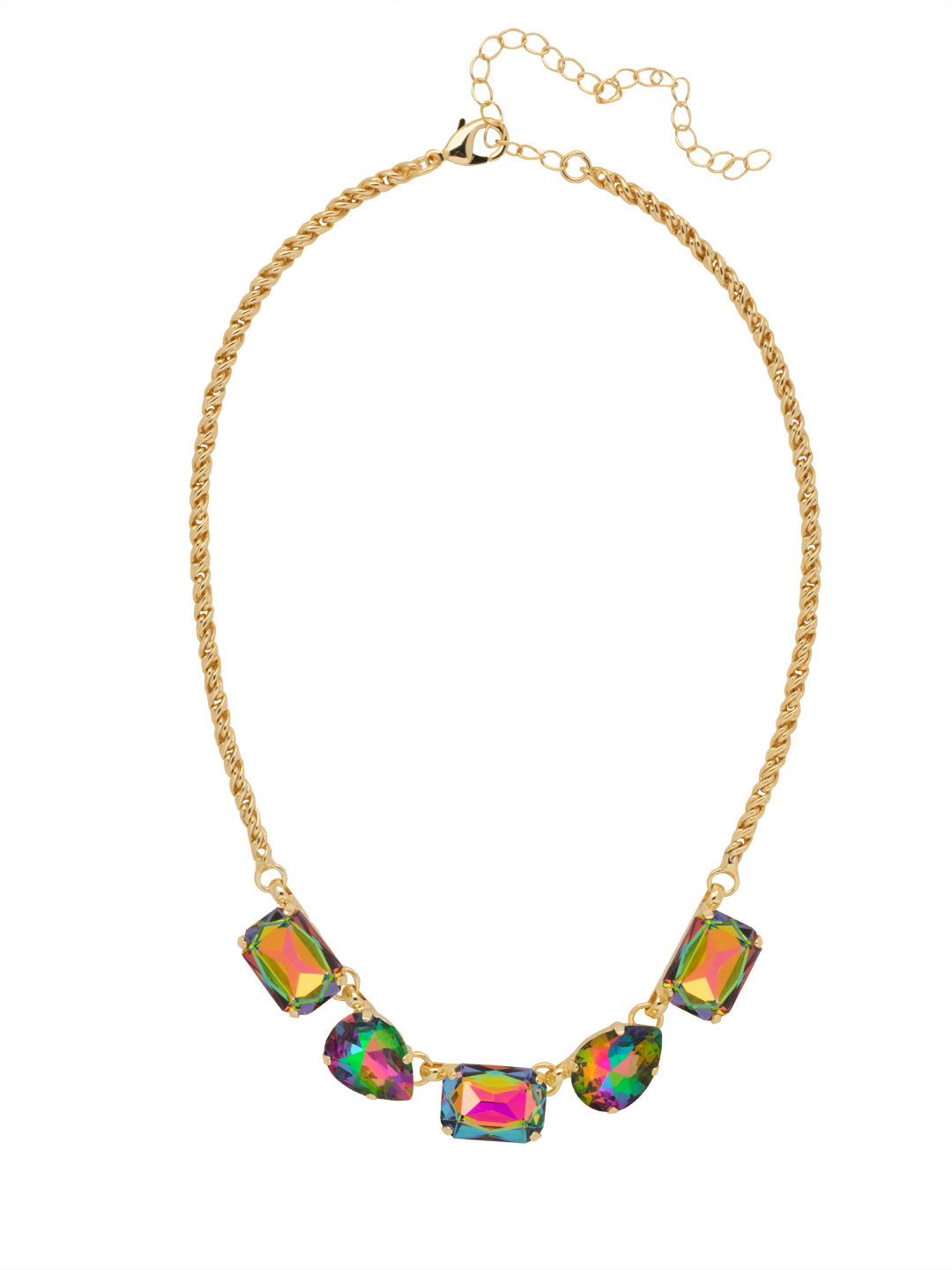 Andi Repeating Tennis Necklace - NFF120BGVO - <p>The Andi Repeating Tennis Necklace features a repeating line of pear cut and emerald cut candy gems on an adjustable rope chain, secured by a lobster claw clasp.</p>