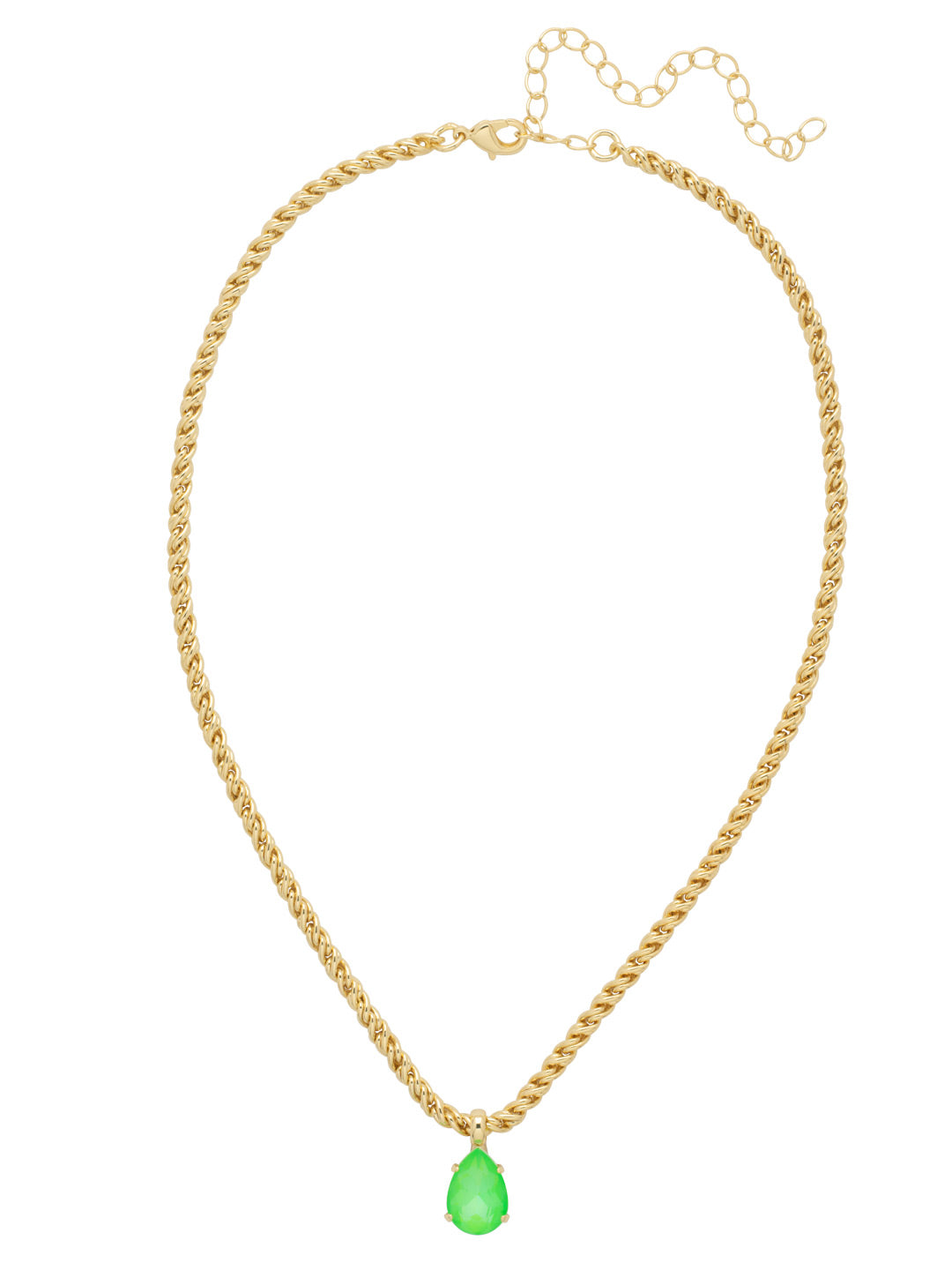 Ginnie Pendant Necklace - NFF60BGETG - <p>The Ginnie Pendant Necklace features a single pear cut crystal on an adjustable rope chain, secured by a lobster claw clasp. From Sorrelli's Electric Green  collection in our Bright Gold-tone finish.</p>