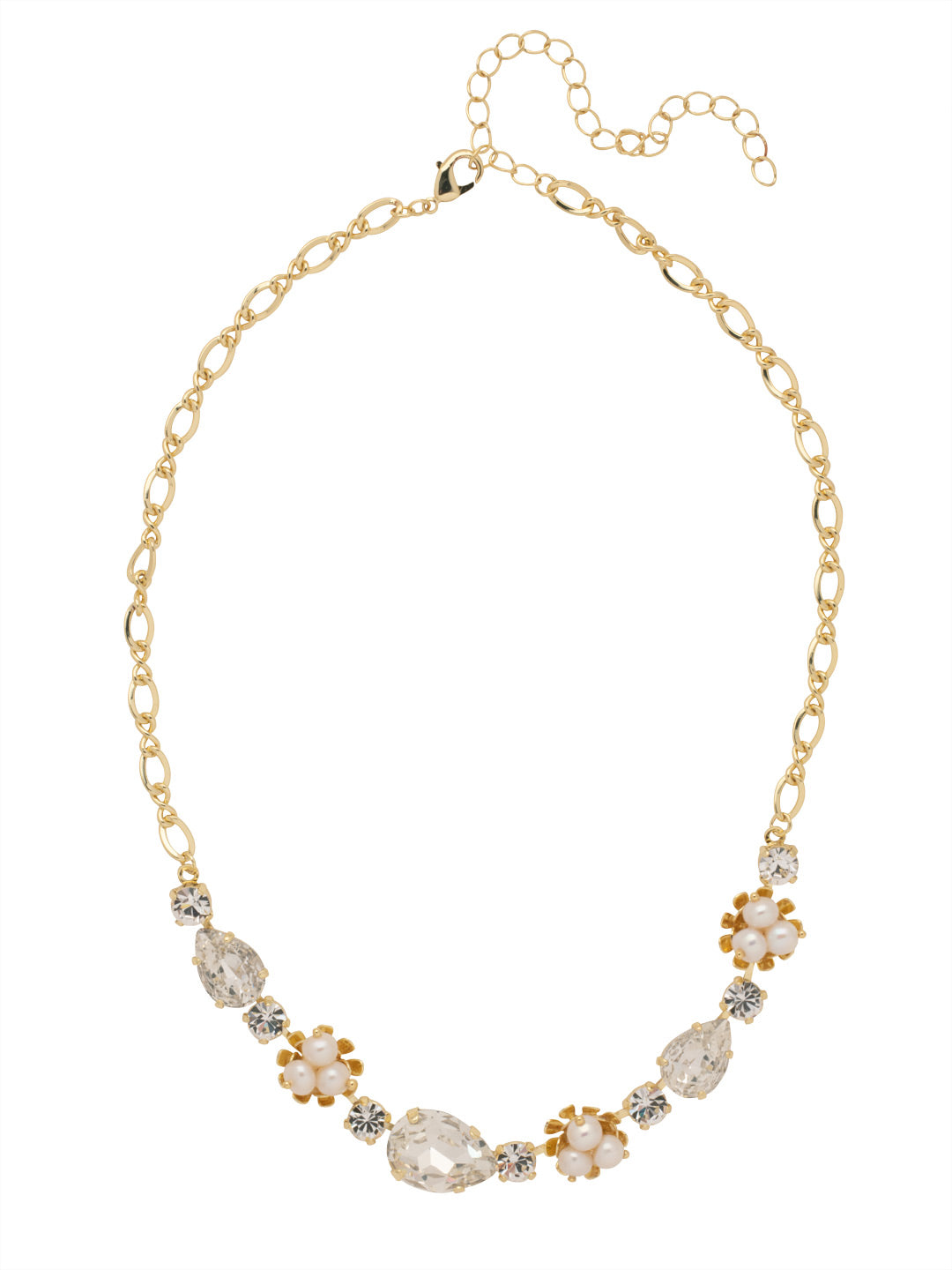 Nesta Pear Tennis Necklace - NFG5BGMDP - <p>The Nesta Pear Tennis Necklace features a row of alternating pear cut crystals, round cut crystals, and nested freshwater petal pearls on an adjustable chain, secured with a lobster claw clasp. From Sorrelli's Modern Pearl collection in our Bright Gold-tone finish.</p>