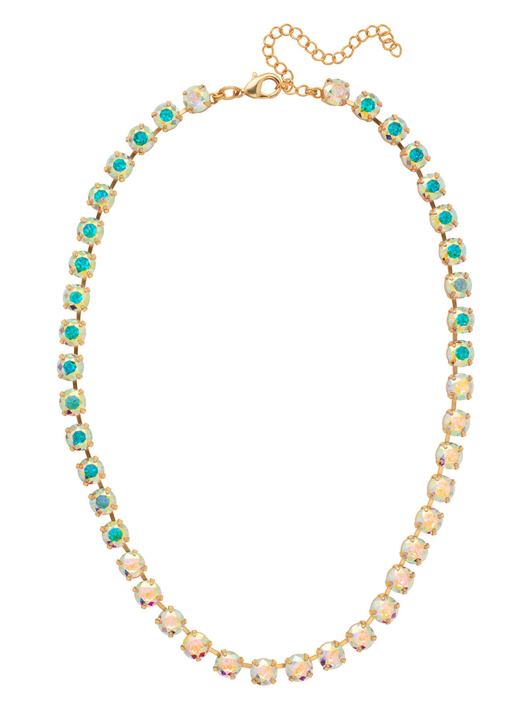 Matilda Tennis Necklace - NFJ4BGCAB - <p>The Matilda Tennis Necklace features a repeating line of round cut crystals on an adjustable chain, secured with a lobster claw clasp. (16-20 inches) From Sorrelli's Crystal Aurora Borealis collection in our Bright Gold-tone finish.</p>