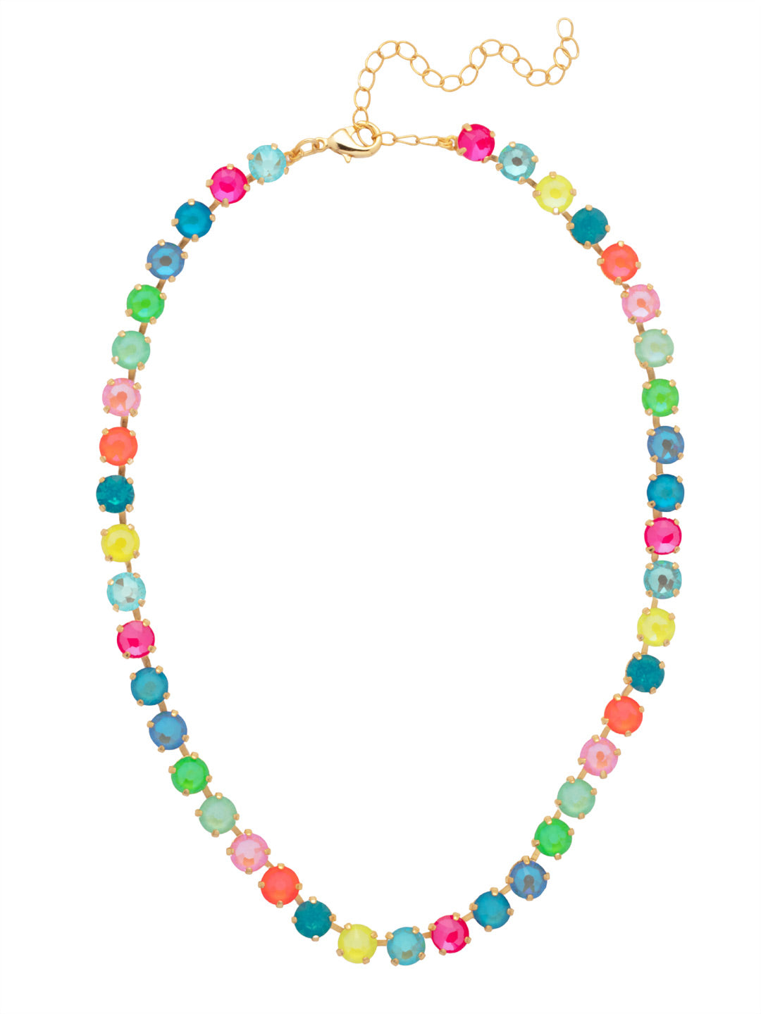 Matilda Tennis Necklace - NFJ4BGCCA - <p>The Matilda Tennis Necklace features a repeating line of round cut crystals on an adjustable chain, secured with a lobster claw clasp. (16-20 inches) From Sorrelli's Candy Carnival collection in our Bright Gold-tone finish.</p>