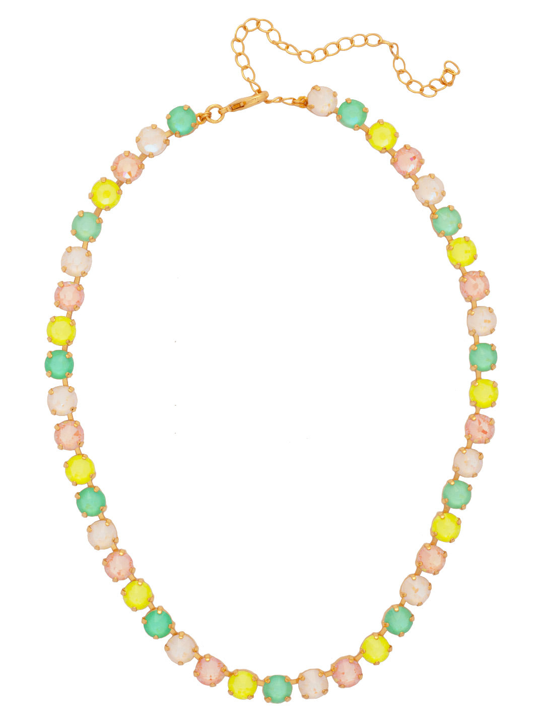 Matilda Tennis Necklace - NFJ4BGMAM - <p>The Matilda Tennis Necklace features a repeating line of round cut crystals on an adjustable chain, secured with a lobster claw clasp. (16-20 inches) From Sorrelli's Mango Mint collection in our Bright Gold-tone finish.</p>