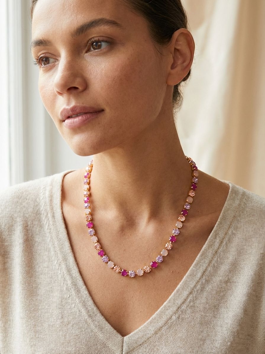 Multi-Shade Pink Crystal Tennis Necklace | Sorrelli