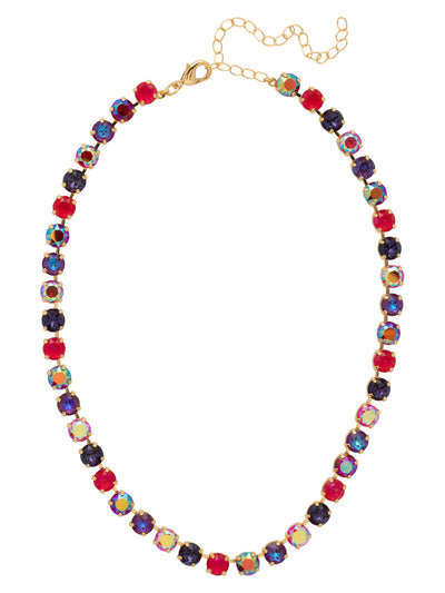 Matilda Tennis Necklace - NFJ4BGREV - <p>The Matilda Tennis Necklace features a repeating line of round cut crystals on an adjustable chain, secured with a lobster claw clasp. (16-20 inches) From Sorrelli's Red Velvet collection in our Bright Gold-tone finish.</p>