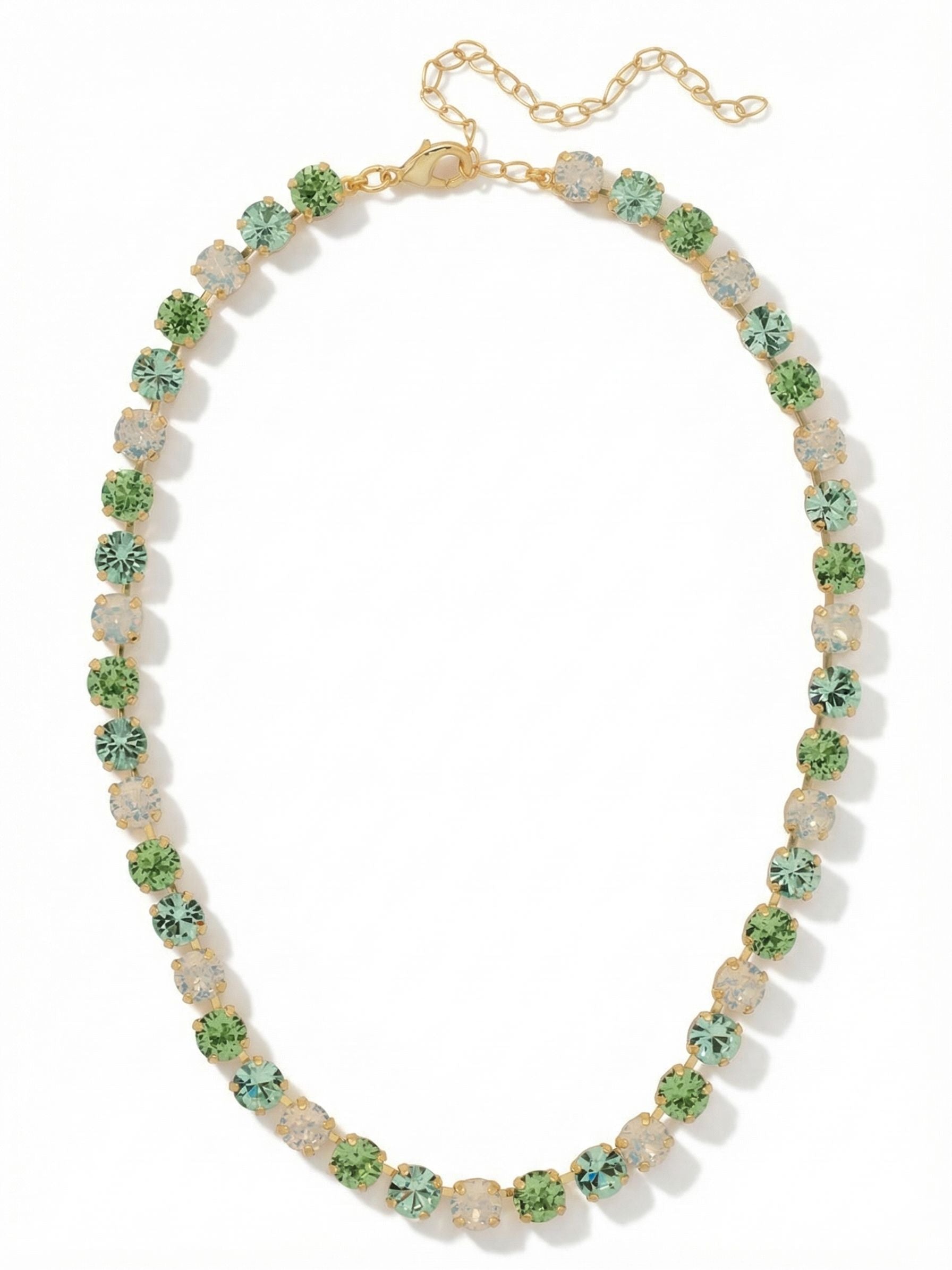 Matilda Tennis Necklace - NFJ4BGSGR - <p>The Matilda Tennis Necklace features a repeating line of round cut crystals on an adjustable chain, secured with a lobster claw clasp. (16-20 inches) From Sorrelli's Sage Green collection in our Bright Gold-tone finish.</p>