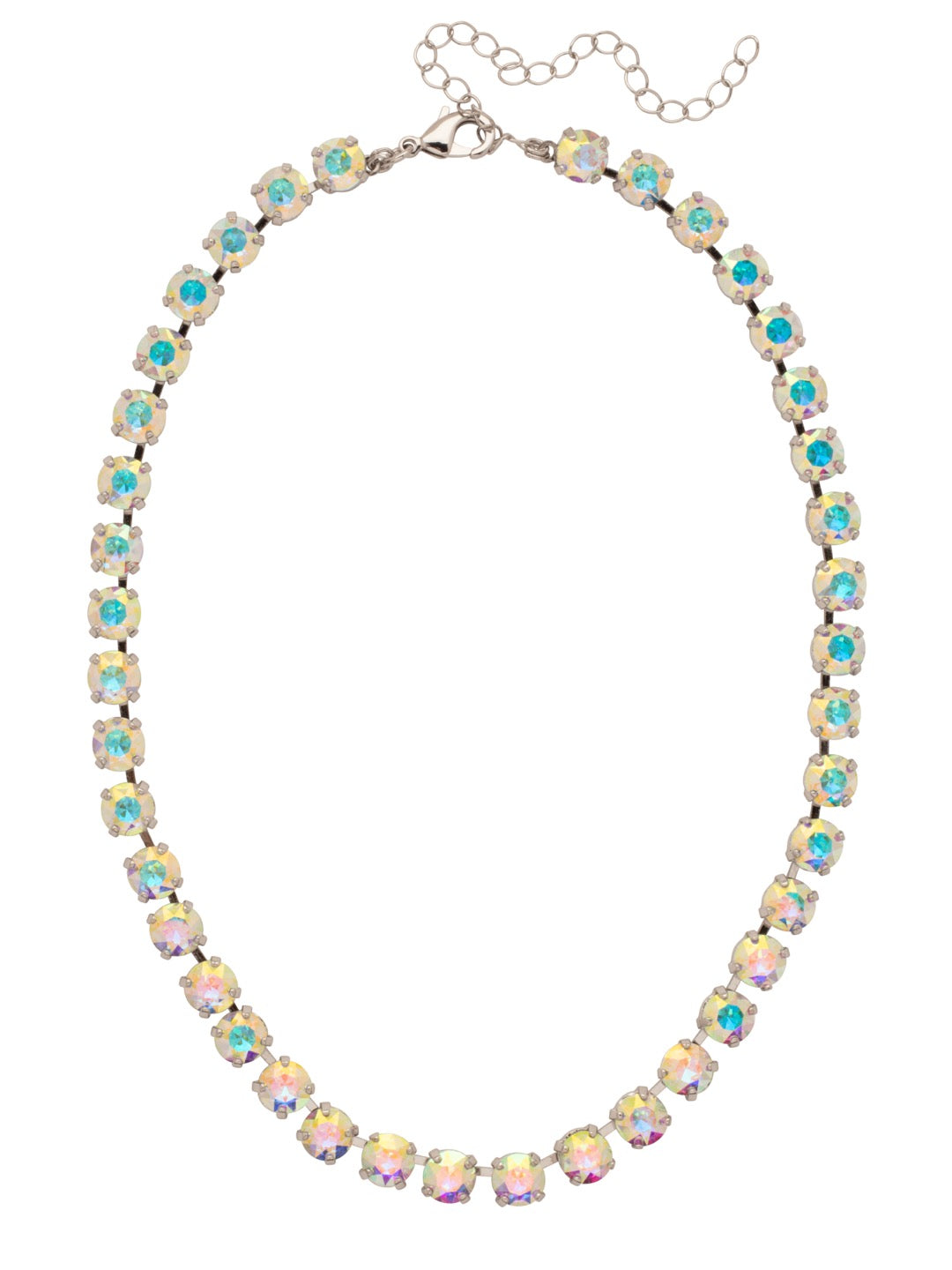 Matilda Tennis Necklace - NFJ4PDCAB - <p>The Matilda Tennis Necklace features a repeating line of round cut crystals on an adjustable chain, secured with a lobster claw clasp. (16-20 inches) From Sorrelli's Crystal Aurora Borealis collection in our Palladium finish.</p>