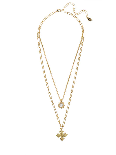 Lorelei Layered Necklace - NFJ5BGCRY - <p>The Lorelei Layered Necklace features a delicate chain with an embellished pendant and a paperclip chain with a 4 point star pendant. From Sorrelli's Crystal collection in our Bright Gold-tone finish.</p>