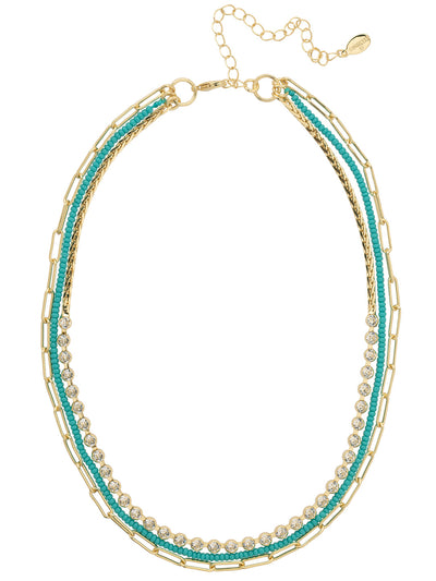 Nyla Layered Necklace - NFJ6BGTQ - <p>The Nyla Layered Necklace is 3 necklaces in 1! A rhinestone chain, paperclip chain, and beaded chain layer together on an adjustable chain, secured by a lobster claw clasp. From Sorrelli's Turquoise collection in our Bright Gold-tone finish.</p>