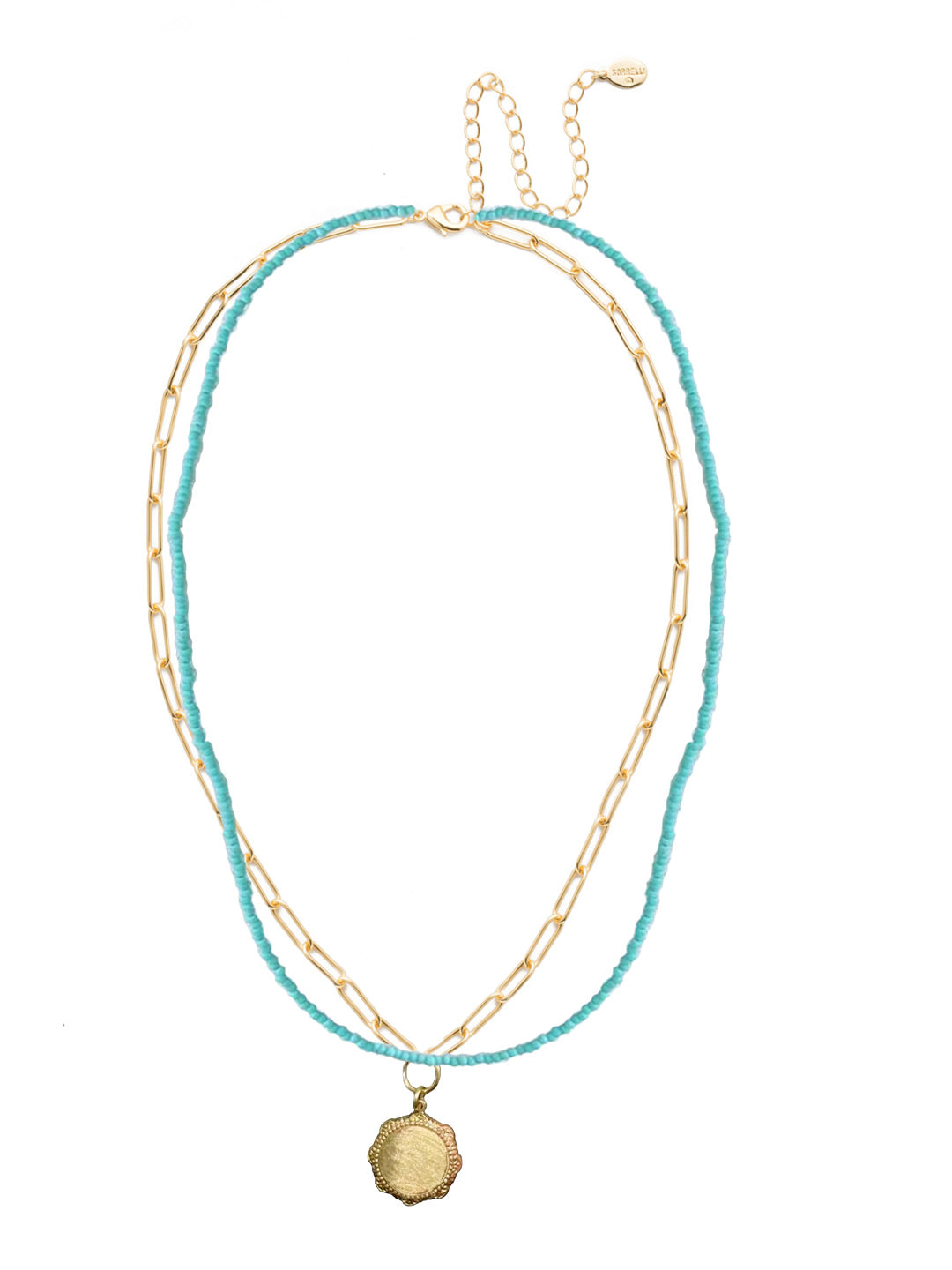 Orla Layered Necklace - NFJ8BGTQ - <p>The Orla Layered Necklace features a beaded chain and paperclip chain with a metal disk pendant. From Sorrelli's Turquoise collection in our Bright Gold-tone finish.</p>