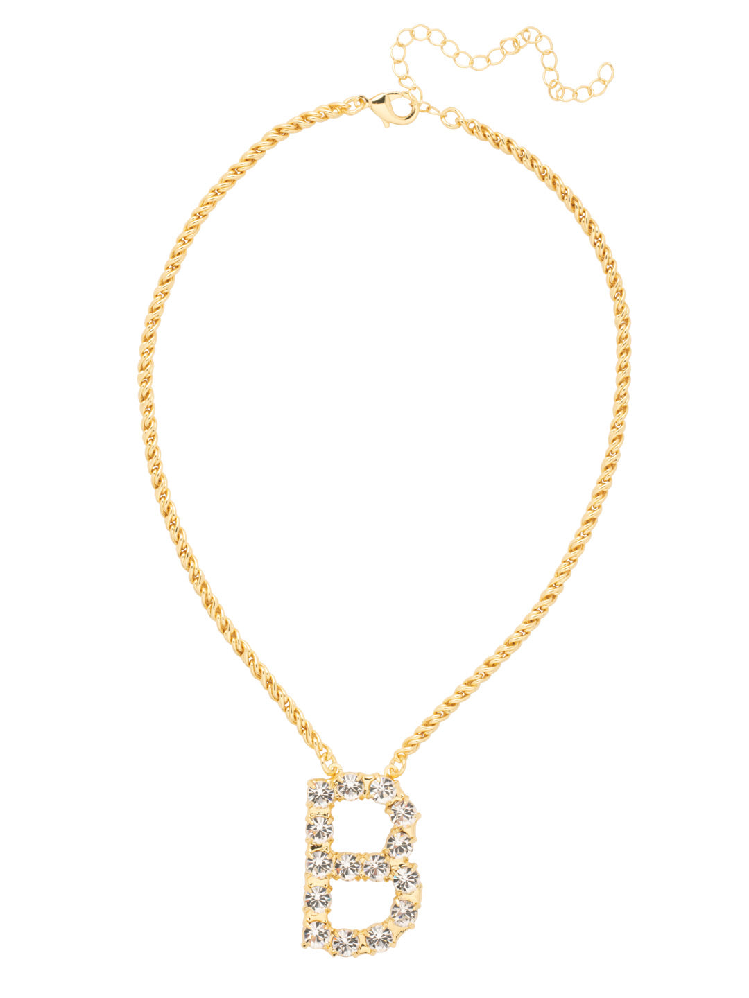 B Initial Rope Pendant Necklace - NFK21BGCRY - <p>The Initial Rope Pendant Necklace features a crystal encrusted metal monogram pendant on an adjustable rope chain, secured with a lobster claw clasp. From Sorrelli's Crystal collection in our Bright Gold-tone finish.</p>