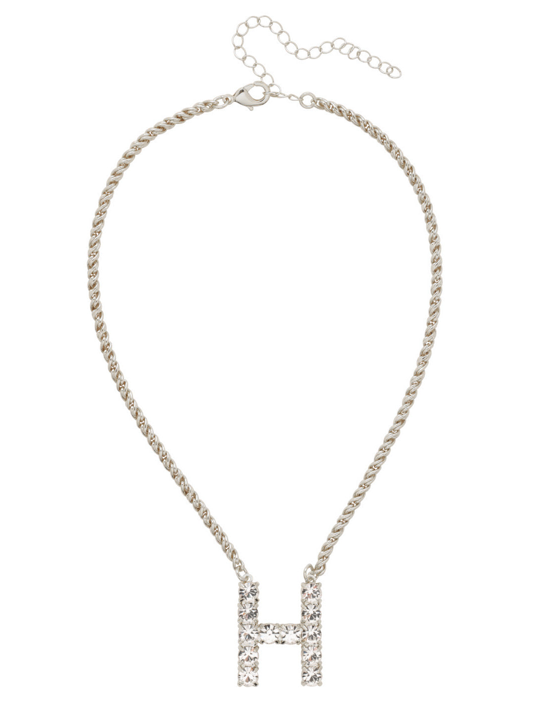 H Initial Rope Pendant Necklace - NFK27PDCRY - <p>The Initial Rope Pendant Necklace features a crystal encrusted metal monogram pendant on an adjustable rope chain, secured with a lobster claw clasp. From Sorrelli's Crystal collection in our Palladium finish.</p>
