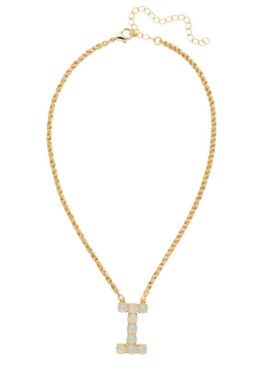 I Initial Rope Pendant Necklace - NFK28BGWO - <p>The Initial Rope Pendant Necklace features a crystal encrusted metal monogram pendant on an adjustable rope chain, secured with a lobster claw clasp. From Sorrelli's White Opal collection in our Bright Gold-tone finish.</p>