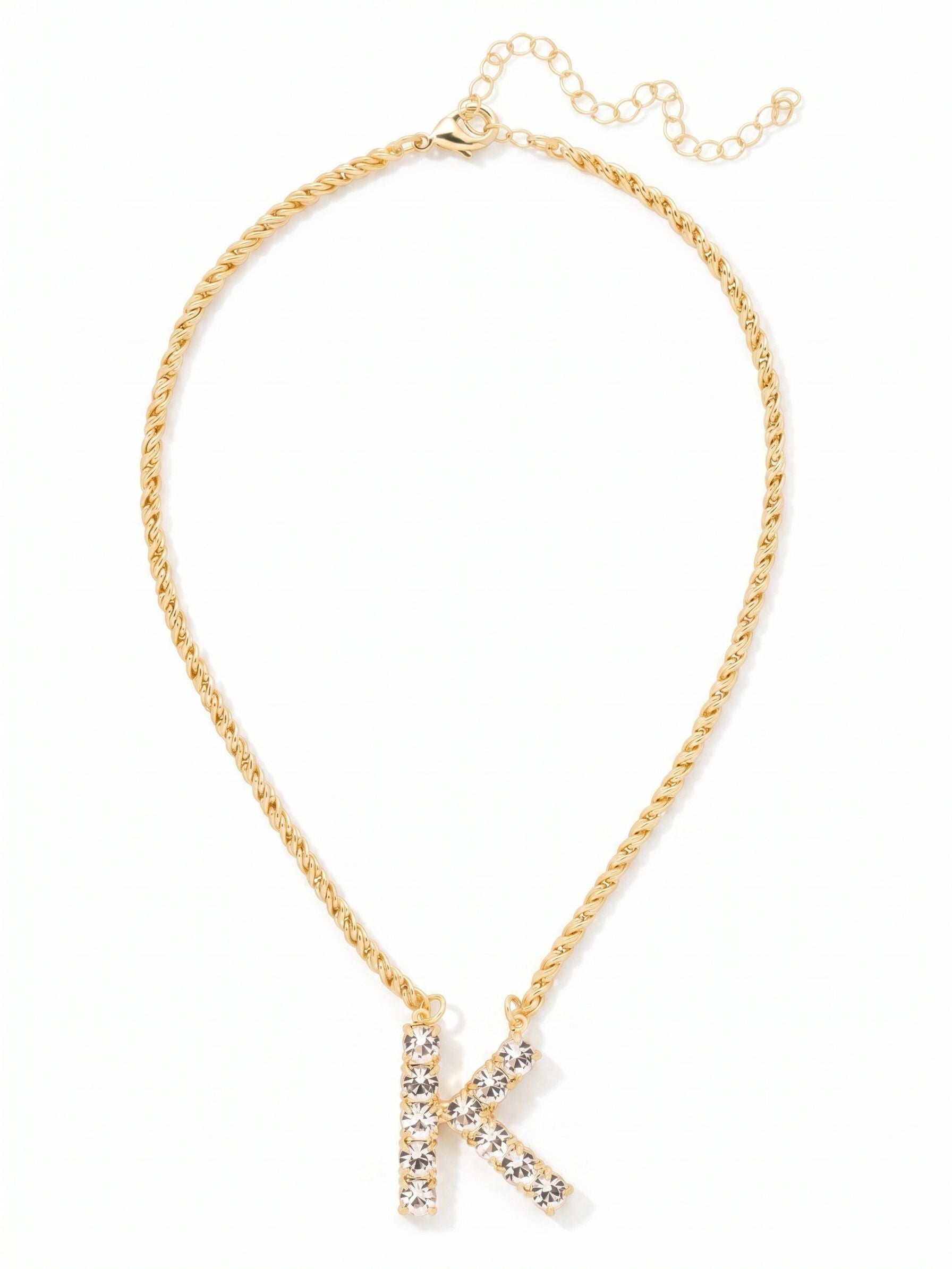 K Initial Rope Pendant Necklace - NFK30BGCRY - <p>The Initial Rope Pendant Necklace features a crystal encrusted metal monogram pendant on an adjustable rope chain, secured with a lobster claw clasp. From Sorrelli's Crystal collection in our Bright Gold-tone finish.</p>