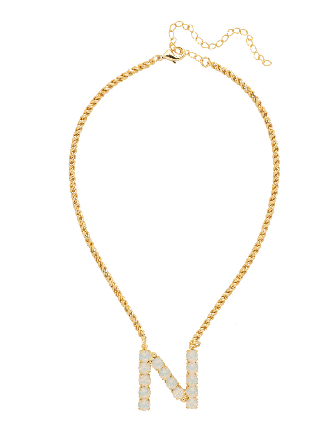 N Initial Rope Pendant Necklace - NFK33BGWO - <p>The Initial Rope Pendant Necklace features a crystal encrusted metal monogram pendant on an adjustable rope chain, secured with a lobster claw clasp. From Sorrelli's White Opal collection in our Bright Gold-tone finish.</p>