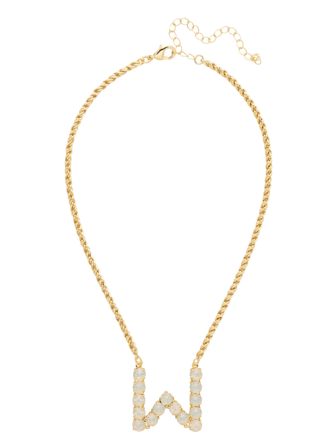 W Initial Rope Pendant Necklace - NFK42BGWO - <p>The Initial Rope Pendant Necklace features a crystal encrusted metal monogram pendant on an adjustable rope chain, secured with a lobster claw clasp. From Sorrelli's White Opal collection in our Bright Gold-tone finish.</p>