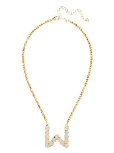 W Initial Rope Pendant Necklace - NFK42BGWO - <p>The Initial Rope Pendant Necklace features a crystal encrusted metal monogram pendant on an adjustable rope chain, secured with a lobster claw clasp. From Sorrelli's White Opal collection in our Bright Gold-tone finish.</p>