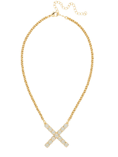 X Initial Rope Pendant Necklace - NFK43BGWO - <p>The Initial Rope Pendant Necklace features a crystal encrusted metal monogram pendant on an adjustable rope chain, secured with a lobster claw clasp. From Sorrelli's White Opal collection in our Bright Gold-tone finish.</p>
