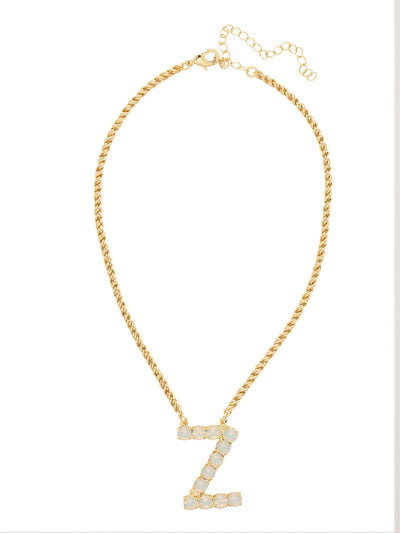 Z Initial Rope Pendant Necklace - NFK45BGWO - <p>The Initial Rope Pendant Necklace features a crystal encrusted metal monogram pendant on an adjustable rope chain, secured with a lobster claw clasp. From Sorrelli's White Opal collection in our Bright Gold-tone finish.</p>