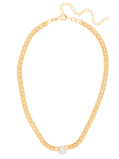 Octavia Single Crystal Tennis Necklace - NFK6BGWO - <p>The Octavia Single Crystal Tennis Necklace features a single petite emerald cut crystal on an adjustable chain, secured with a lobster claw clasp. (16-20 inches) From Sorrelli's White Opal collection in our Bright Gold-tone finish.</p>
