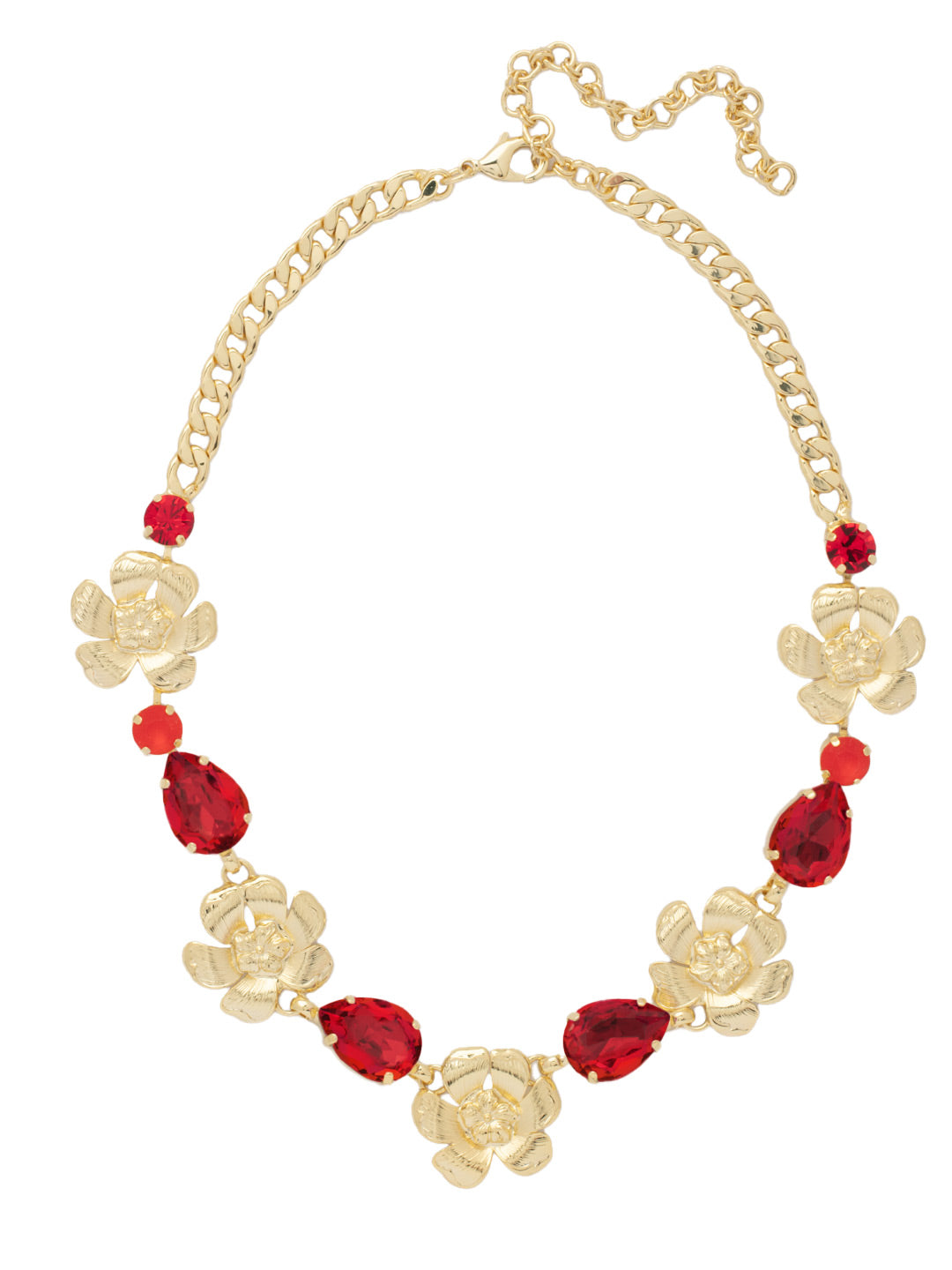 Fleur Statement Necklace - NFL12BGFIS - <p>The Fleur Statement Necklace features metal flower designs and assorted crystals on a trendy adjustable curb chain, secured by a lobster claw clasp. From Sorrelli's Fireside collection in our Bright Gold-tone finish.</p>