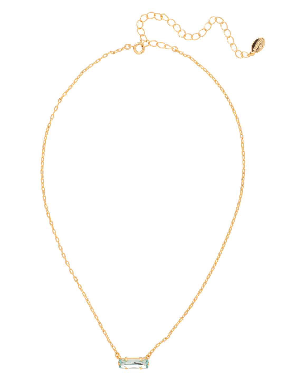 Bindi Pendant Necklace - NFL13BGAQU - <p>The Bindi Pendant Necklace features a single delicate baguette crystal bar on an adjustable chain, secured with a lobster claw clasp. From Sorrelli's Aquamarine collection in our Bright Gold-tone finish.</p>
