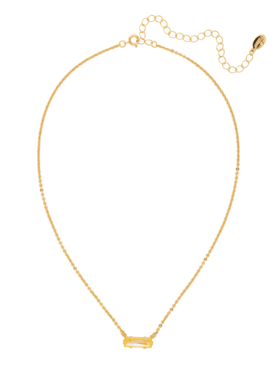 Bindi Pendant Necklace - NFL13BGLTD - <p>The Bindi Pendant Necklace features a single delicate baguette crystal bar on an adjustable chain, secured with a lobster claw clasp. From Sorrelli's Light Topaz Delite collection in our Bright Gold-tone finish.</p>