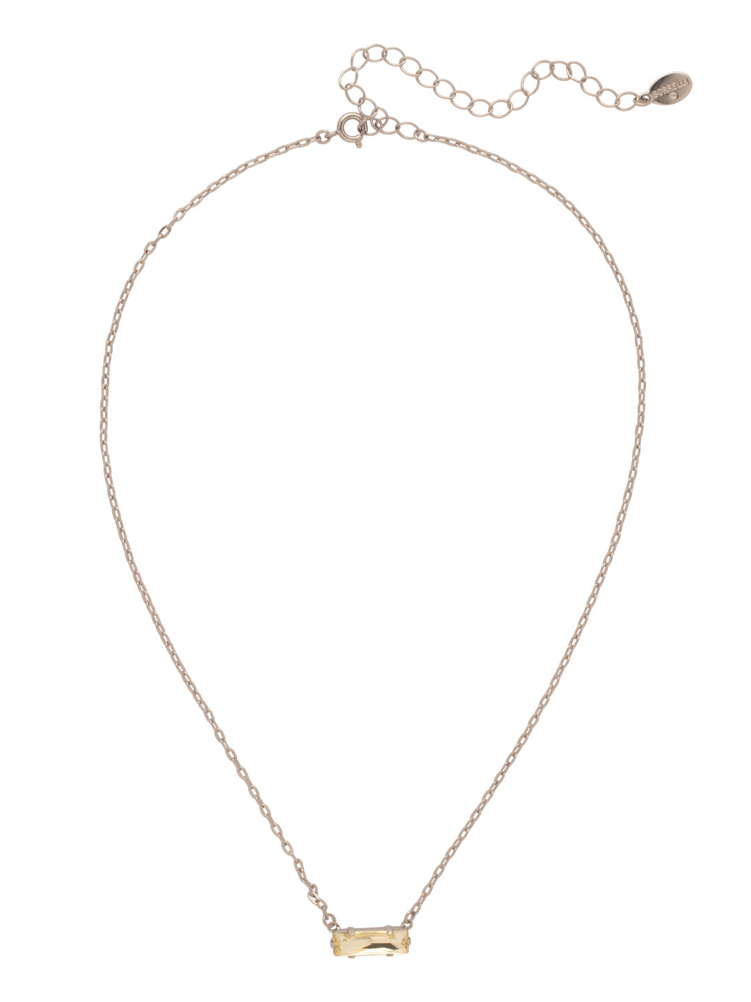 Bindi Pendant Necklace - NFL13PDJON - <p>The Bindi Pendant Necklace features a single delicate baguette crystal bar on an adjustable chain, secured with a lobster claw clasp. From Sorrelli's Jonquil collection in our Palladium finish.</p>