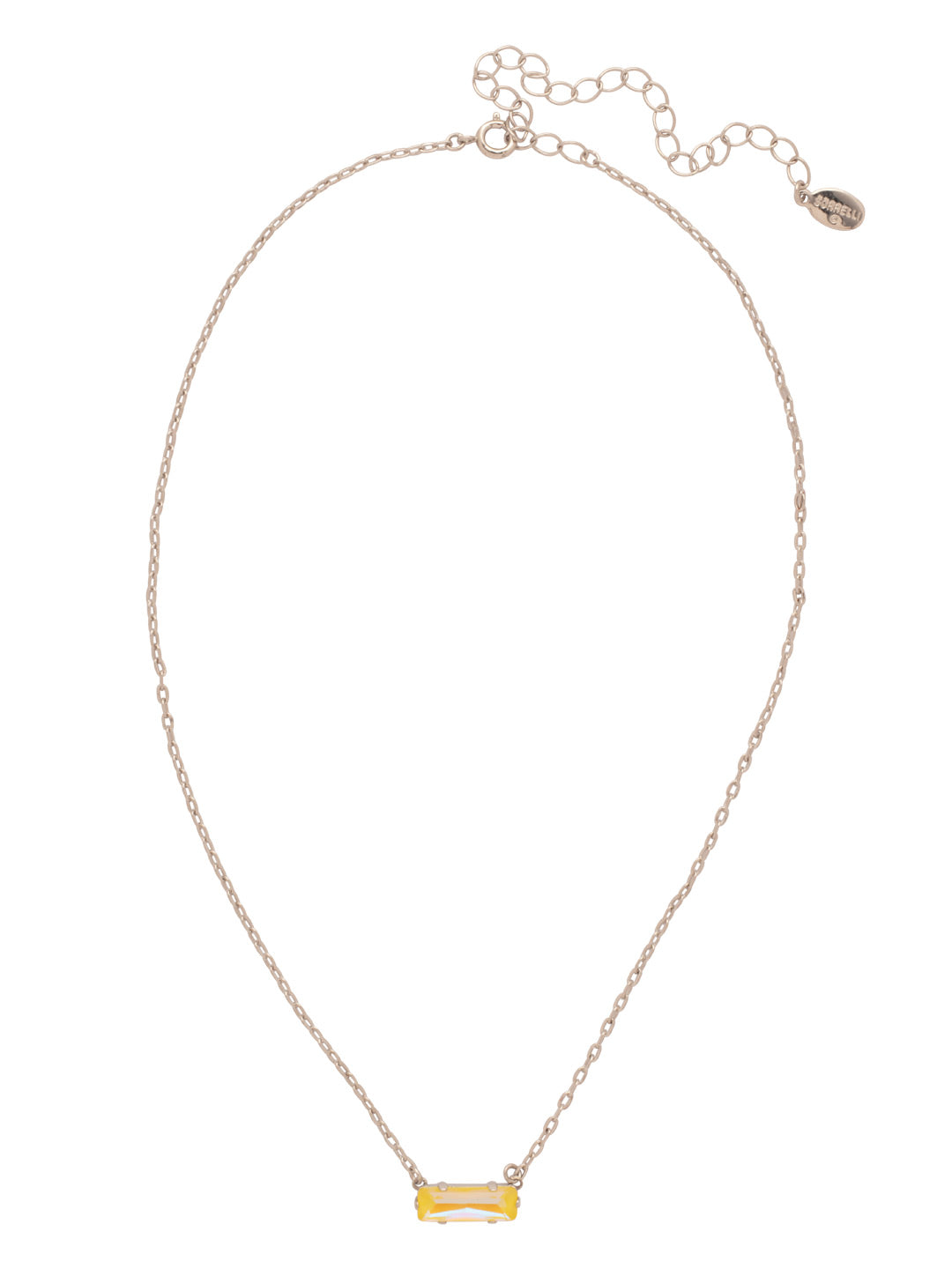 Bindi Pendant Necklace - NFL13PDLTD - <p>The Bindi Pendant Necklace features a single delicate baguette crystal bar on an adjustable chain, secured with a lobster claw clasp. From Sorrelli's Light Topaz Delite collection in our Palladium finish.</p>