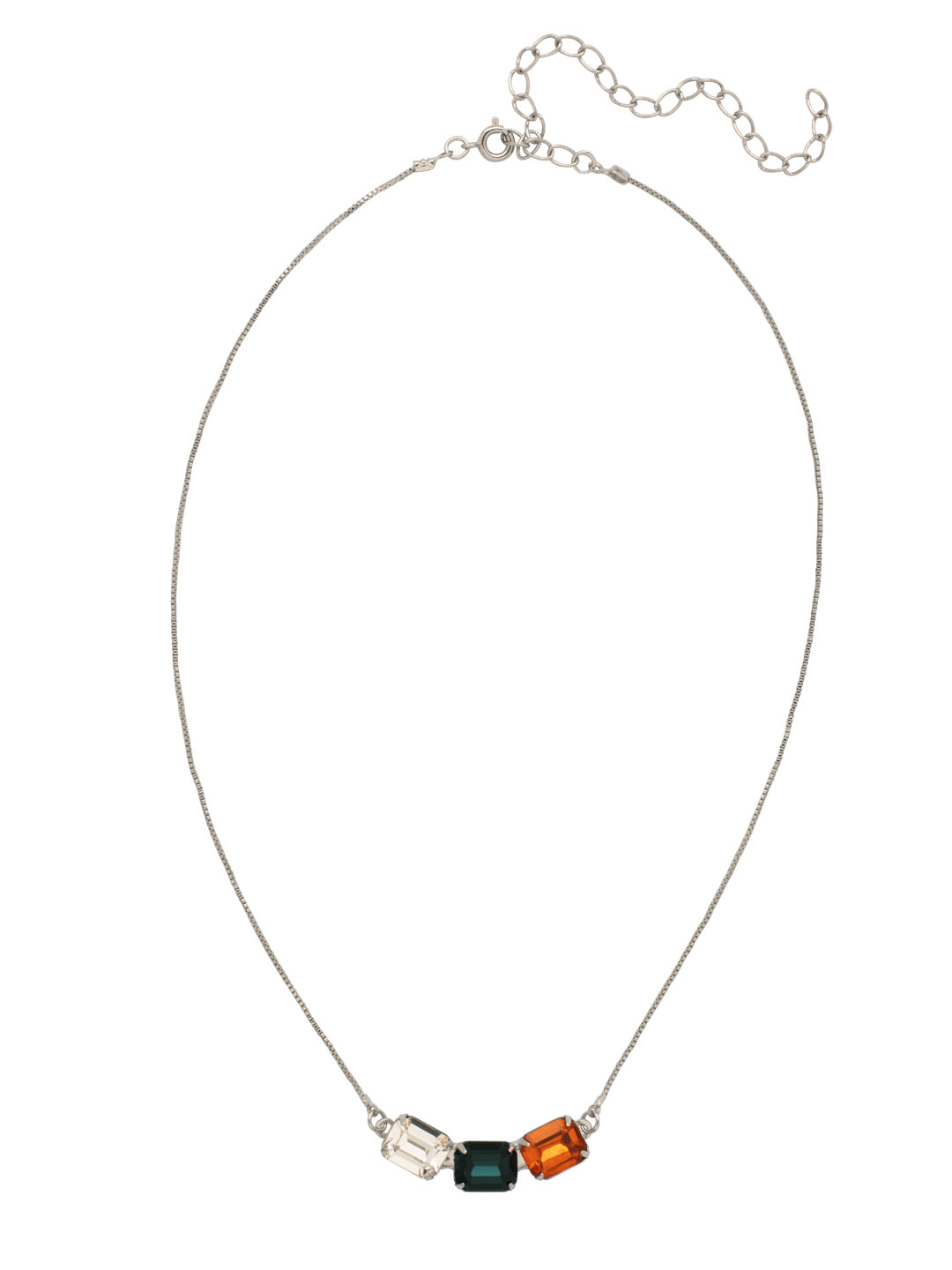 Octavia Triple Tennis Necklace - NFL15PDBTB - <p>The Octavia Triple Tennis Necklace features three emerald cut crystals on a dainty adjustable chain, secured by a spring ring clasp. From Sorrelli's Battle Blue collection in our Palladium finish.</p>
