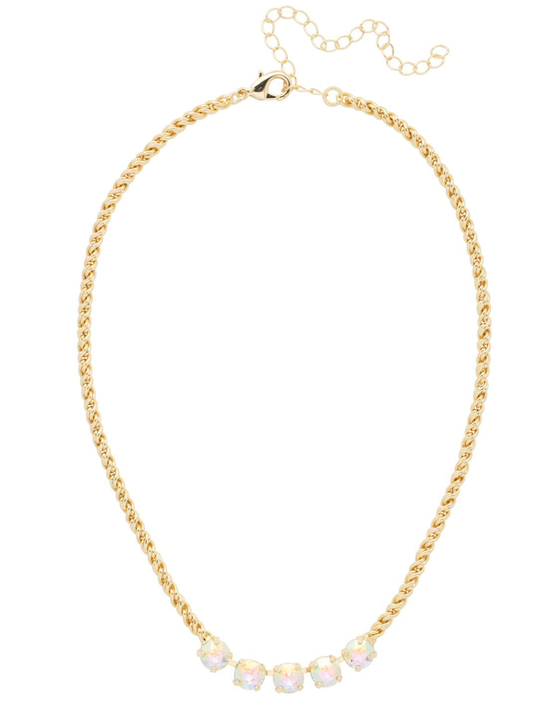 Shannon Tennis Necklace - NFL1BGCAB - <p>The Shannon Tennis Necklace features a line of five round cut crystals on an adjustable rope chain, secured by a lobster claw clasp. (16-20 inches) From Sorrelli's Crystal Aurora Borealis collection in our Bright Gold-tone finish.</p>