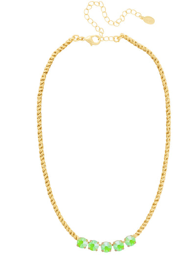 Shannon Tennis Necklace - NFL1BGETG - <p>The Shannon Tennis Necklace features a line of five round cut crystals on an adjustable rope chain, secured by a lobster claw clasp. From Sorrelli's Electric Green  collection in our Bright Gold-tone finish.</p>