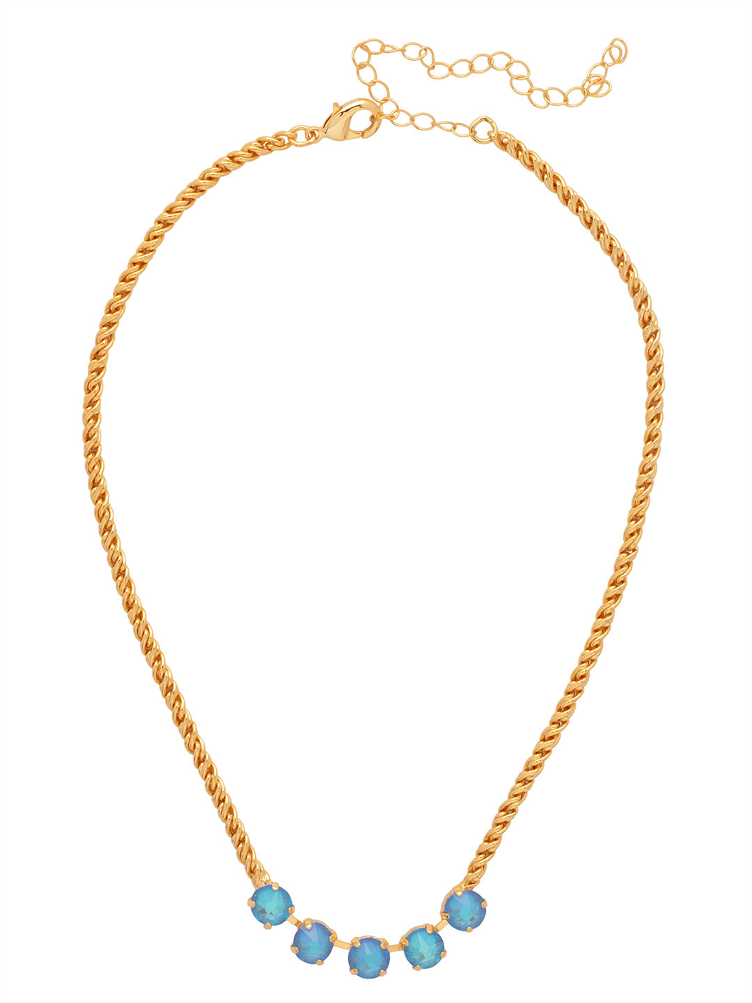 Shannon Tennis Necklace - NFL1BGOCD - <p>The Shannon Tennis Necklace features a line of five round cut crystals on an adjustable rope chain, secured by a lobster claw clasp. (16-20 inches) From Sorrelli's Ocean Delite collection in our Bright Gold-tone finish.</p>