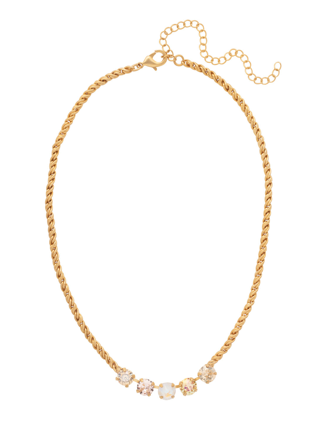 Shannon Tennis Necklace - NFL1MGGGO - <p>The Shannon Tennis Necklace features a line of five round cut crystals on an adjustable rope chain, secured by a lobster claw clasp. (16-20 inches) From Sorrelli's Golden Goddess collection in our Matte Gold-tone finish.</p>