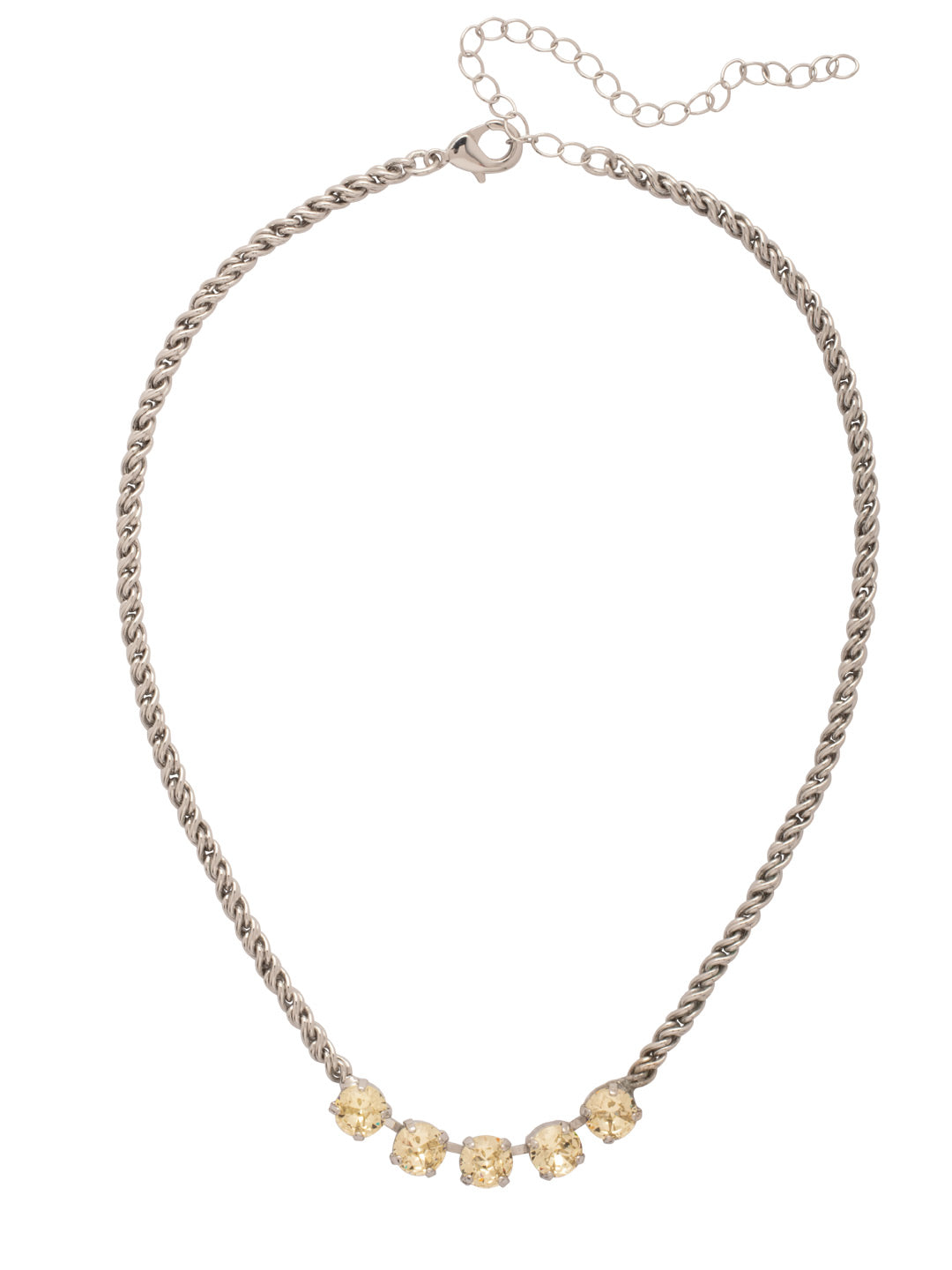 Shannon Tennis Necklace - NFL1PDJON - <p>The Shannon Tennis Necklace features a line of five round cut crystals on an adjustable rope chain, secured by a lobster claw clasp. (16-20 inches) From Sorrelli's Jonquil collection in our Palladium finish.</p>
