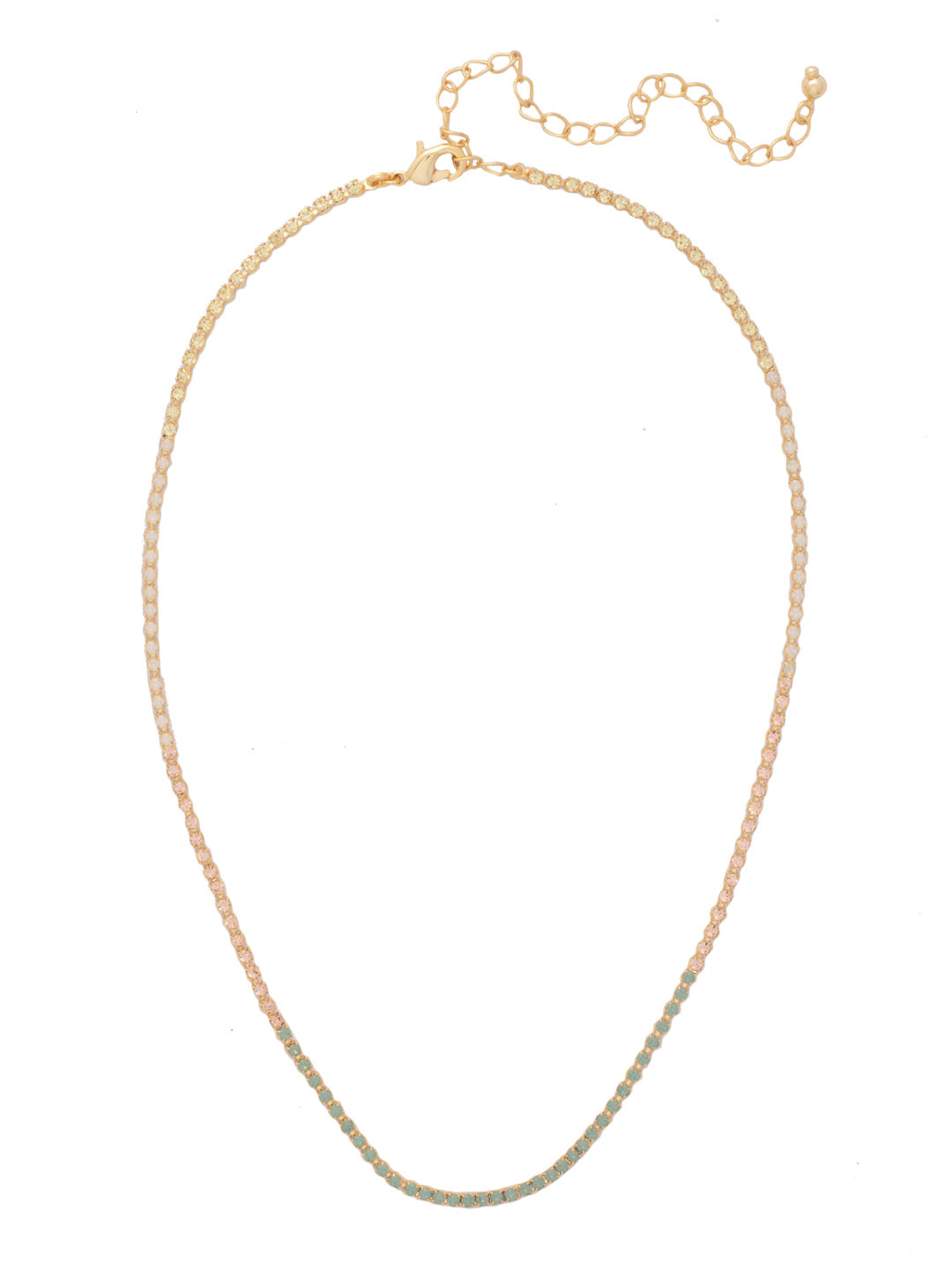 Mini Marnie Tennis Necklace - NFL2BGMAM - <p>The Mini Marnie Tennie Necklace features a dainty rhinestone chain, adjustable and secured with a lobster claw clasp. (16-20 inches) From Sorrelli's Mango Mint collection in our Bright Gold-tone finish.</p>