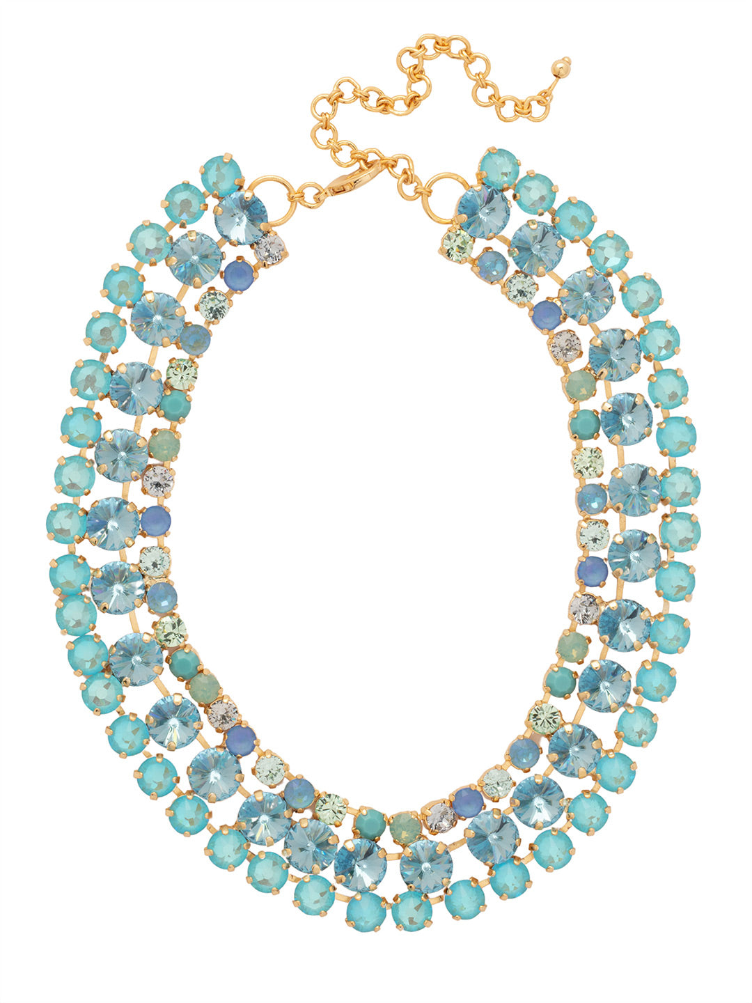 Sloane Layered Statement Necklace - NFL60BGOC - <p>The Sloane Layered Statement Necklace features three line necklaces layered as one, with various sizes and shapes of crystals. From Sorrelli's Ocean collection in our Bright Gold-tone finish.</p>
