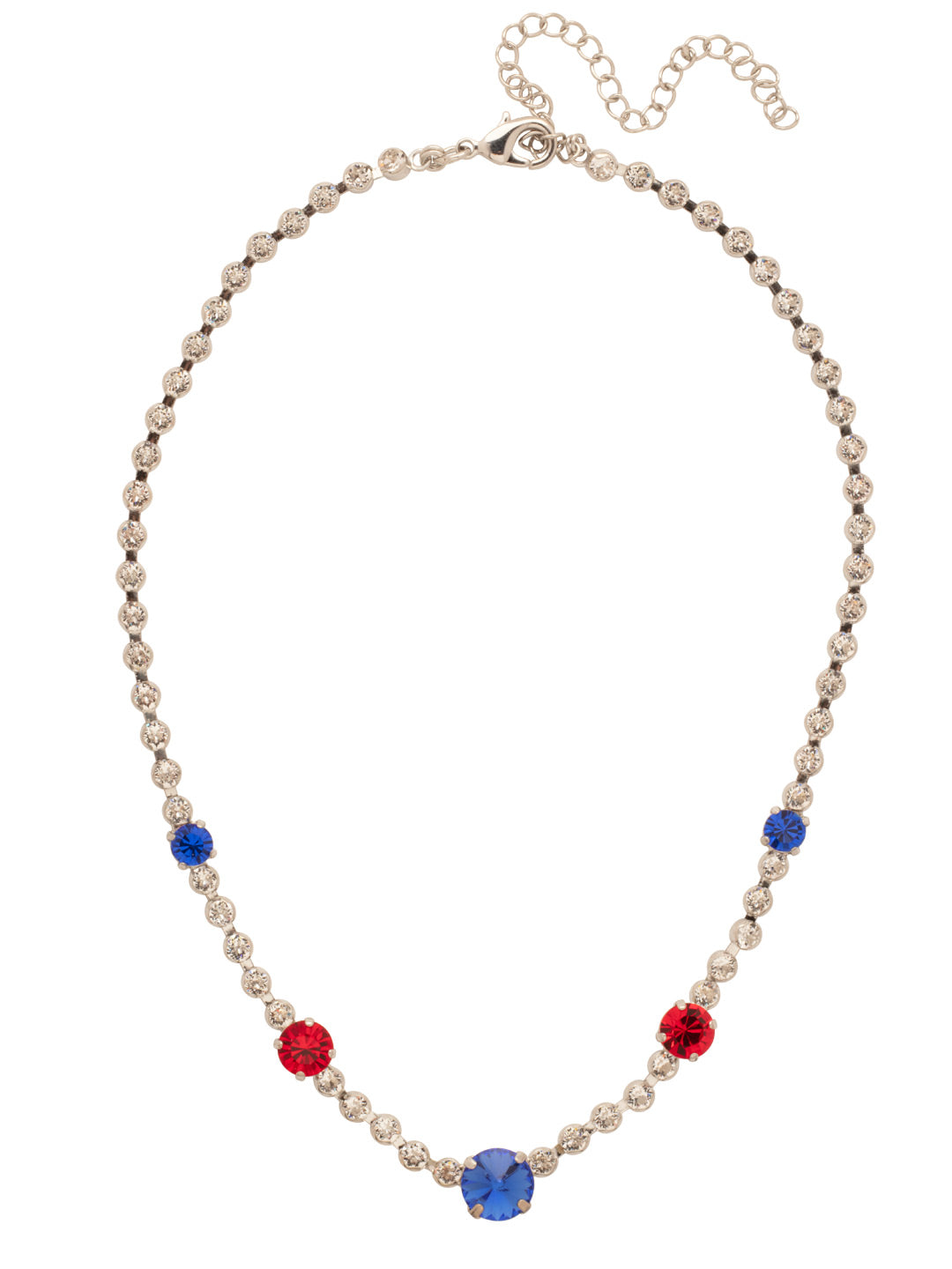 Hazel Tennis Necklace - NFL9PDUSA - <p>The Hazel Tennis Necklace features an adjustable crystal embellished chain with round and rivoli cut accent crystals, secured with a lobster claw clasp. (16-20 inches) From Sorrelli's Stars and Stripes collection in our Palladium finish.</p>