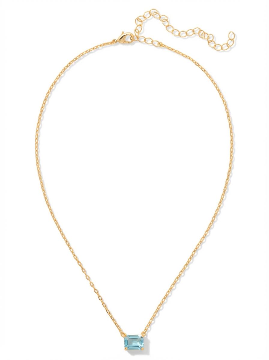 Octavia Single Crystal Pendant Necklace - NFM30BGSBD - <p>An emerald-cut crystal in a crisp Summer Blue Delite brings a concentrated wash of cool color to your collarbone. Set horizontally along a delicate cable chain, the solitary stone provides a clean, architectural shape that catches the light as you move. The refined scale makes it an easy piece to wear from morning until night, while the adjustable length lets you fine-tune the placement for different necklines. It serves as a quiet focal point for your everyday wardrobe.</p><ul>
<li>Solitary emerald-cut crystal oriented horizontally for a modern profile</li>
<li>Delicate cable chain that drapes fluidly around the neck</li>
<li>Lobster claw clasp</li>
<li>4-inch adjustable extension chain</li>
<li>Protective e-coat finish for lasting wear</li>
<li>Includes signature organza pouch for gifting and travel</li>
</ul>