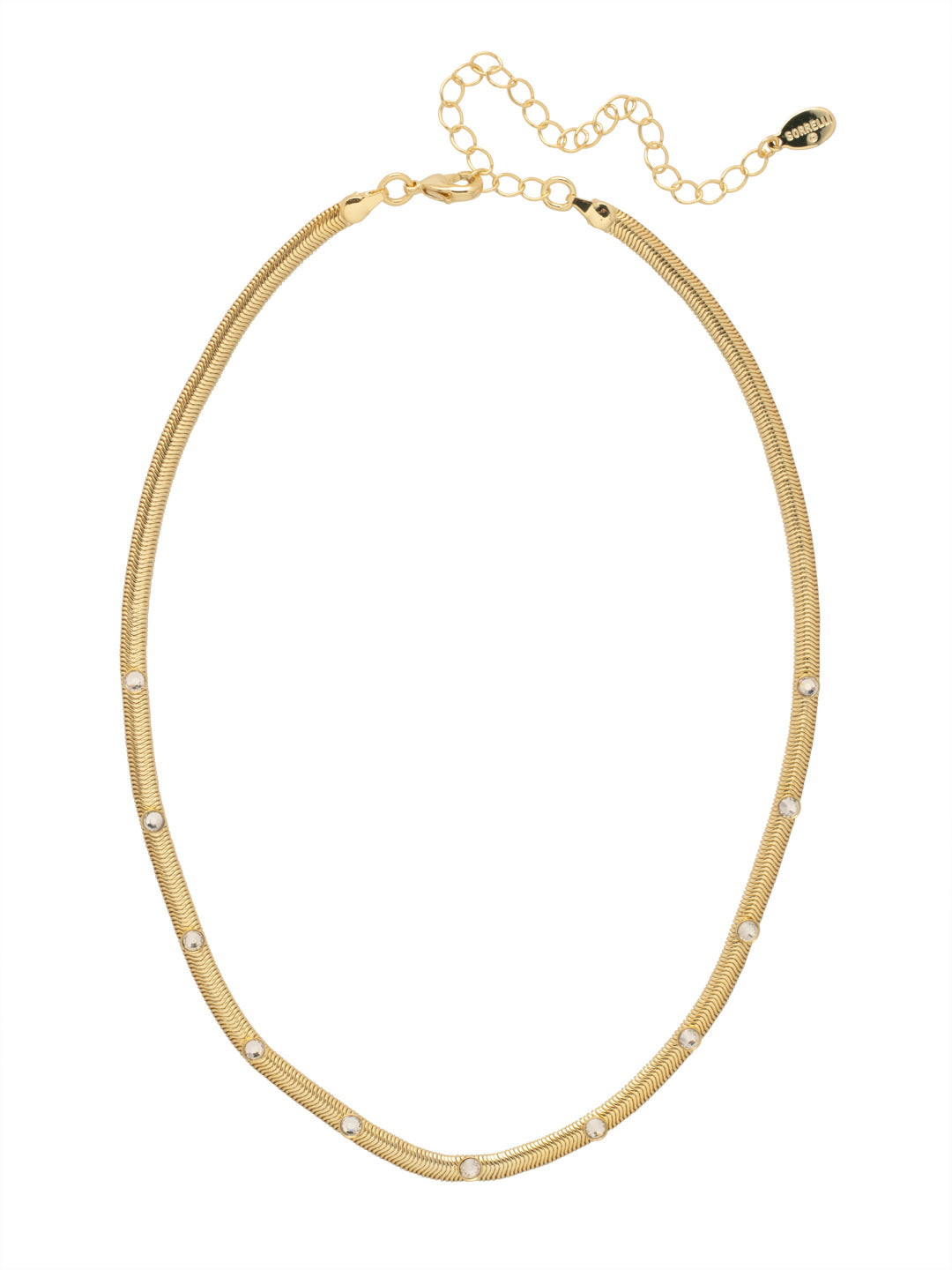 Mini Studded Juna Tennis Necklace - NFM35BGCRY - <p>The Mini Studded Juna Tennis Necklace features the classic mini snake chain lined with round crystal studs along the chain, adjustable and secured with a lobster claw clasp. (16-20 inches) From Sorrelli's Crystal collection in our Bright Gold-tone finish.</p>