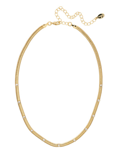 Mini Studded Juna Tennis Necklace - NFM35BGCRY - <p>The Mini Studded Juna Tennis Necklace features the classic mini snake chain lined with round crystal studs along the chain, adjustable and secured with a lobster claw clasp. From Sorrelli's Crystal collection in our Bright Gold-tone finish.</p>