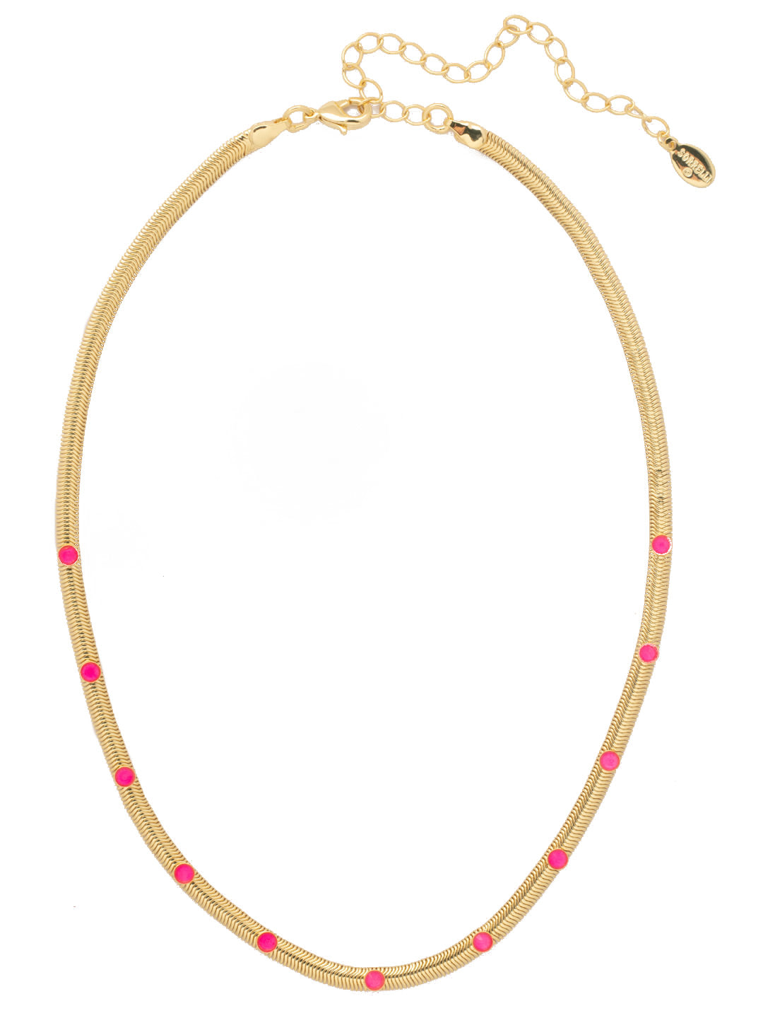 Mini Studded Juna Tennis Necklace - NFM35BGETP - <p>The Mini Studded Juna Tennis Necklace features the classic mini snake chain lined with round crystal studs along the chain, adjustable and secured with a lobster claw clasp. (16-20 inches) From Sorrelli's Electric Pink collection in our Bright Gold-tone finish.</p>
