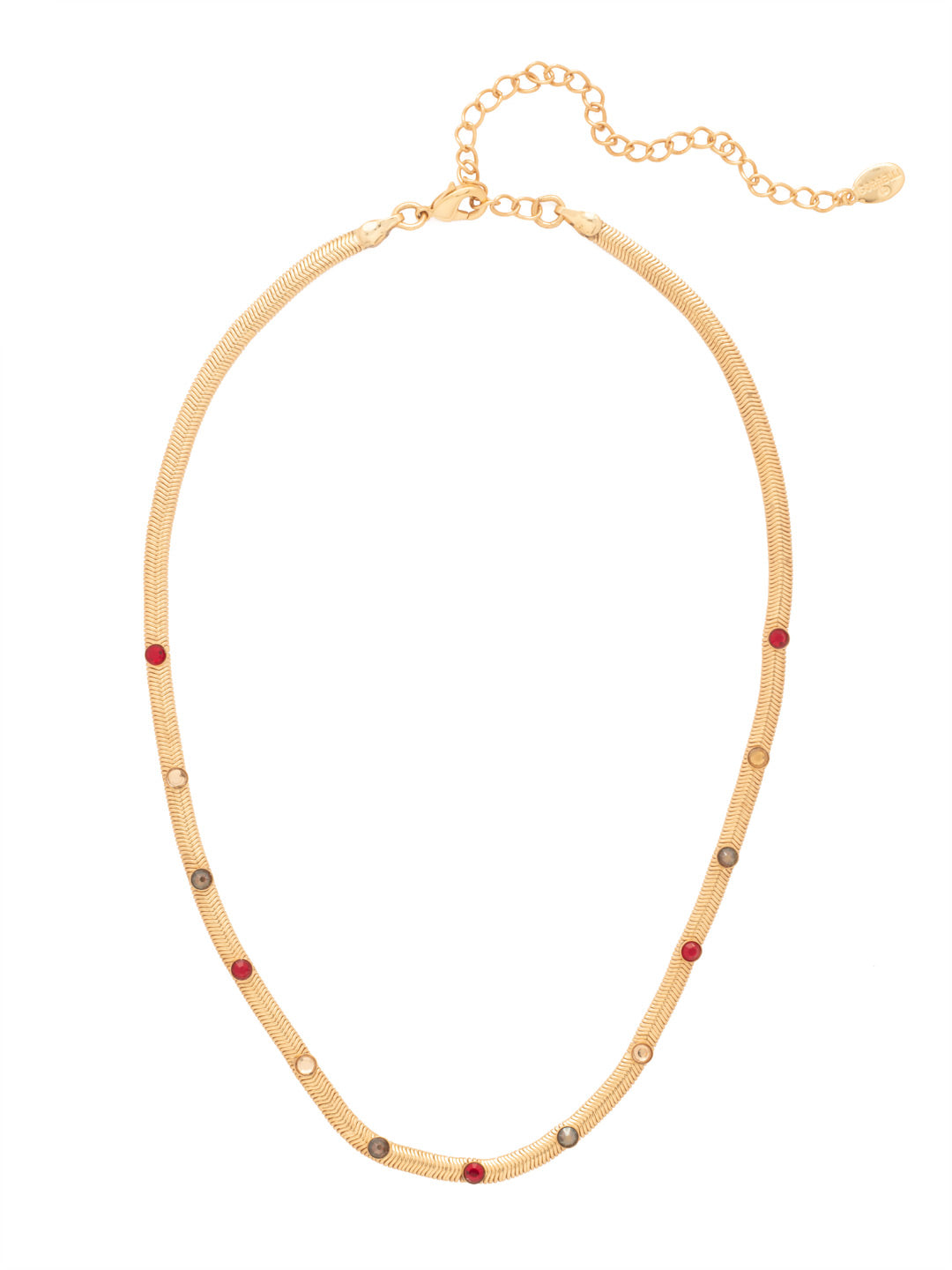 Mini Studded Juna Tennis Necklace - NFM35BGMS - <p>The Mini Studded Juna Tennis Necklace features the classic mini snake chain lined with round crystal studs along the chain, adjustable and secured with a lobster claw clasp. (16-20 inches) From Sorrelli's Maple Syrup collection in our Bright Gold-tone finish.</p>