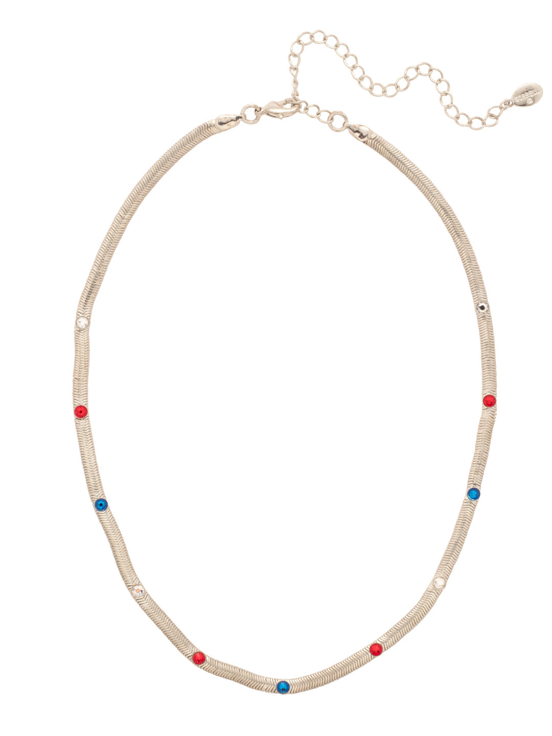 Mini Studded Juna Tennis Necklace - NFM35PDUSA - <p>The Mini Studded Juna Tennis Necklace features the classic mini snake chain lined with round crystal studs along the chain, adjustable and secured with a lobster claw clasp. (16-20 inches) From Sorrelli's Stars and Stripes collection in our Palladium finish.</p>