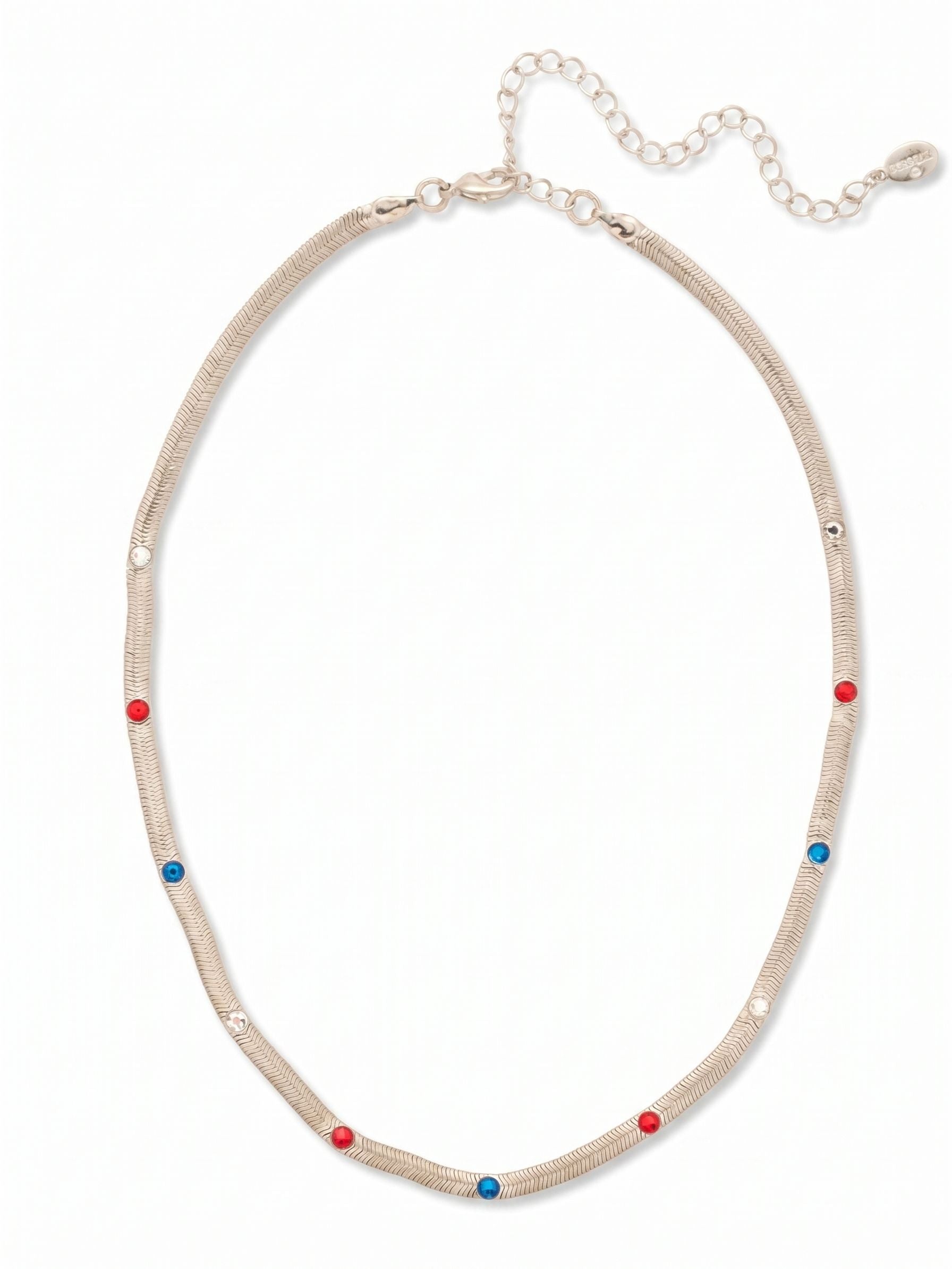 Mini Studded Juna Tennis Necklace - NFM35PDUSA - <p>The Mini Studded Juna Tennis Necklace features the classic mini snake chain lined with round crystal studs along the chain, adjustable and secured with a lobster claw clasp. (16-20 inches)</p>