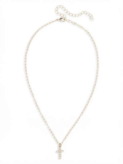 Crystal Cross Pendant Necklace - NFM7PDCRY - <p>A delicate reimagining of a classic symbol, this cross pendant brings quiet light to your everyday layering. The airy thin chain rests gently at the collarbone, suspending a fine arrangement of round crystals that catch the sun as you move. It is a piece designed for effortless daily wear, blending easily into your existing collection. An adjustable extension chain allows you to dial in the exact length to suit your neckline.</p><ul>
<li>Delicate link chain offers an airy foundation for layering</li>
<li>Refined cross silhouette formed by tightly set round crystals</li>
<li>Lobster claw clasp</li>
<li>4-inch adjustable extension chain</li>
<li>Protective e-coat finish for lasting wear</li>
<li>Includes signature organza pouch for gifting and travel</li>
</ul>