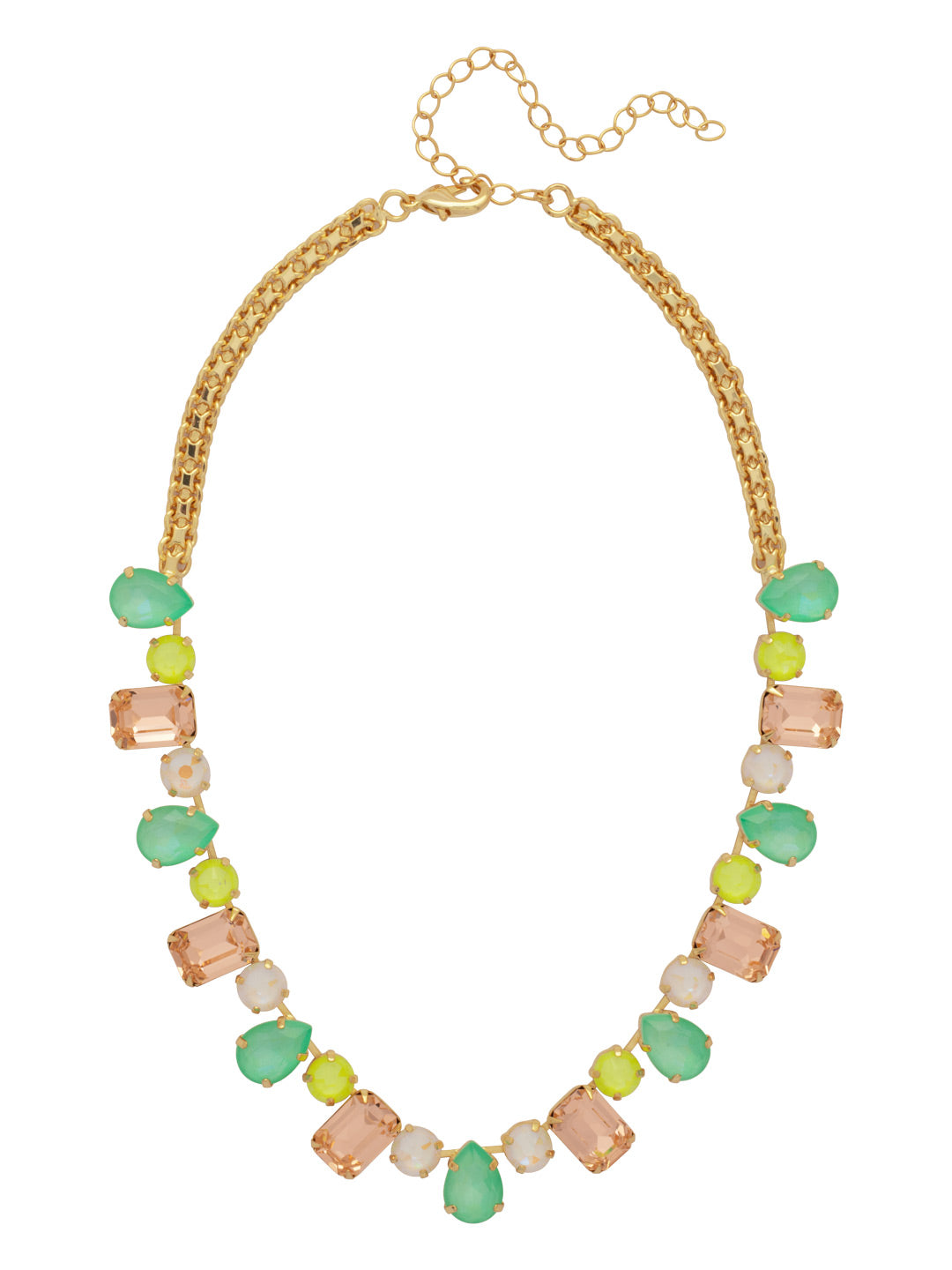 Emerald Pear Tennis Necklace - NFN4BGMAM - <p>The Emerald Pear Tennis Necklace features an assortment of cut crystals on an adjustable curb chain, secured with a lobster claw clasp. (16-20 inches) From Sorrelli's Mango Mint collection in our Bright Gold-tone finish.</p>