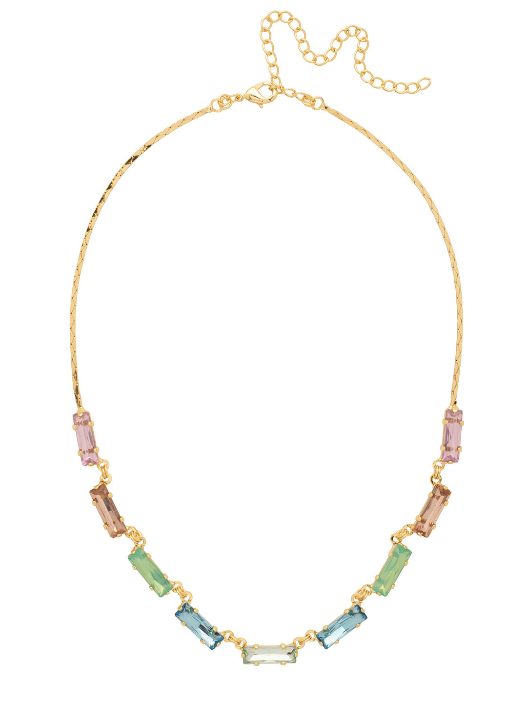 Bindi Repeating Tennis Necklace - NFP13BGCON - <p>The Bindi Repeating Tennis Necklace features a line of baguette-cut crystals on an adjustable diamond cobra chain, secured with a lobster claw clasp. (16-20 inches) From Sorrelli's Confetti  collection in our Bright Gold-tone finish.</p>
