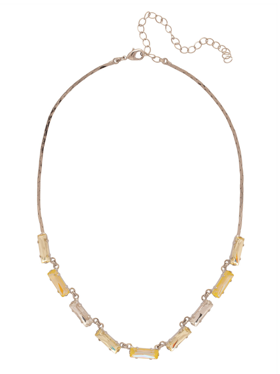 Bindi Repeating Tennis Necklace - NFP13PDLZ - <p>The Bindi Repeating Tennis Necklace features a line of baguette-cut crystals on an adjustable diamond cobra chain, secured with a lobster claw clasp. (16-20 inches) From Sorrelli's Lemon Zest collection in our Palladium finish.</p>