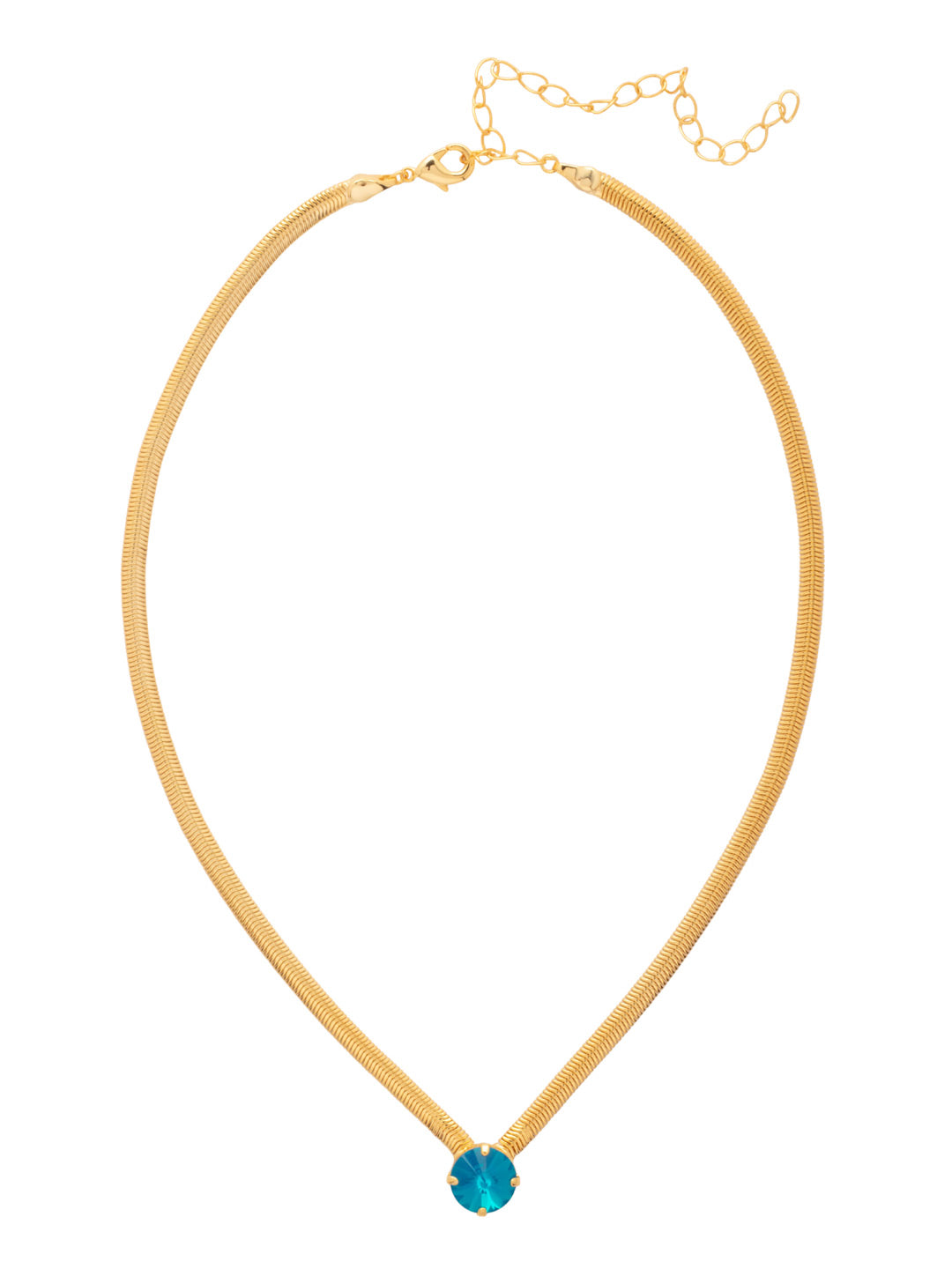 Rowan Pendant Necklace - NFP17BGCBO - <p>The Rowan Pendant Necklace features a single rivoli round cut crystal on a thin snake chain, secured with a lobster claw clasp. From Sorrelli's Caribbean Blue Opal collection in our Bright Gold-tone finish.</p>